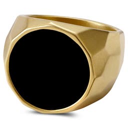 Jax Gold-Tone Stainless Steel & Black Stone Signet Ring