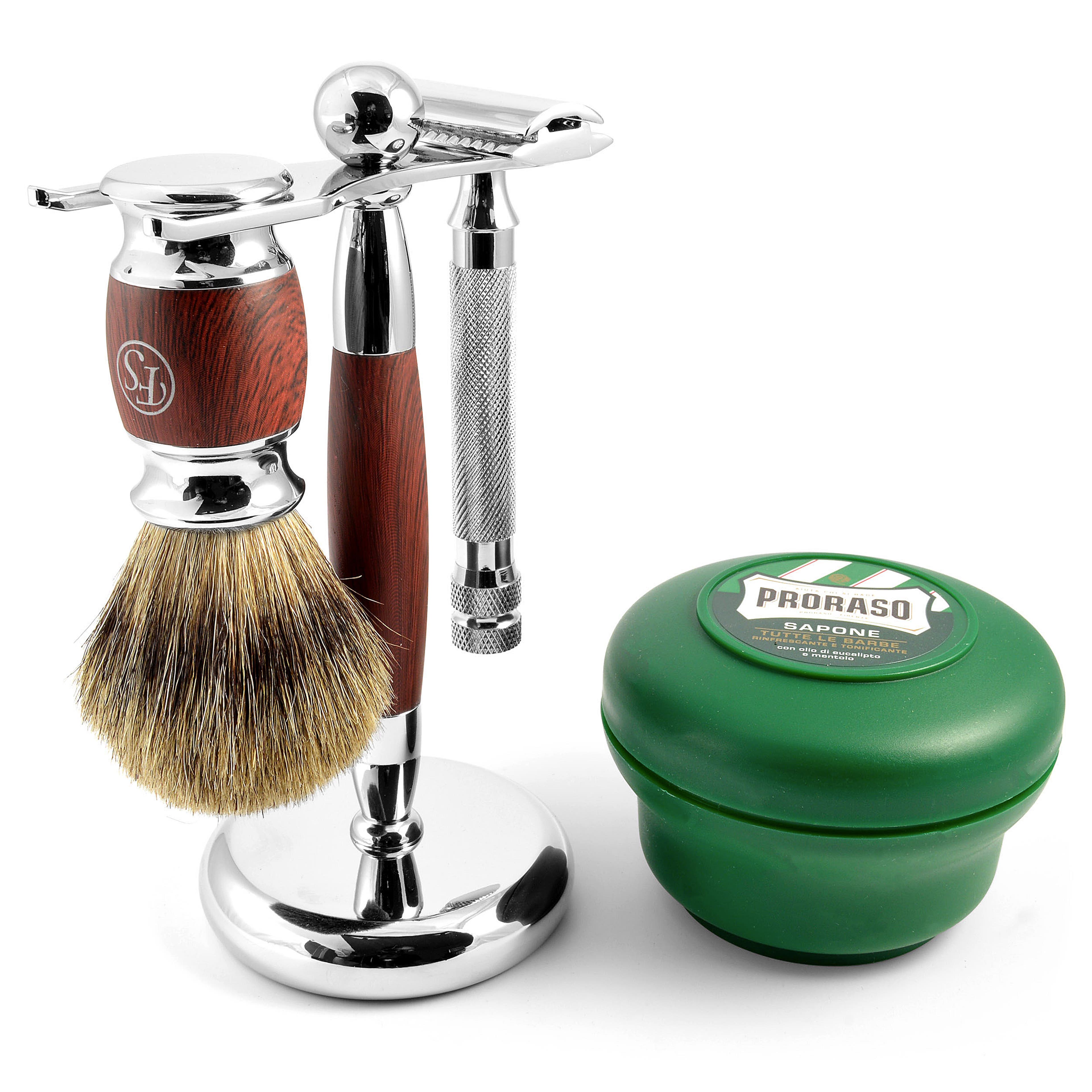 Complete Rosewood-Look Shaving Kit