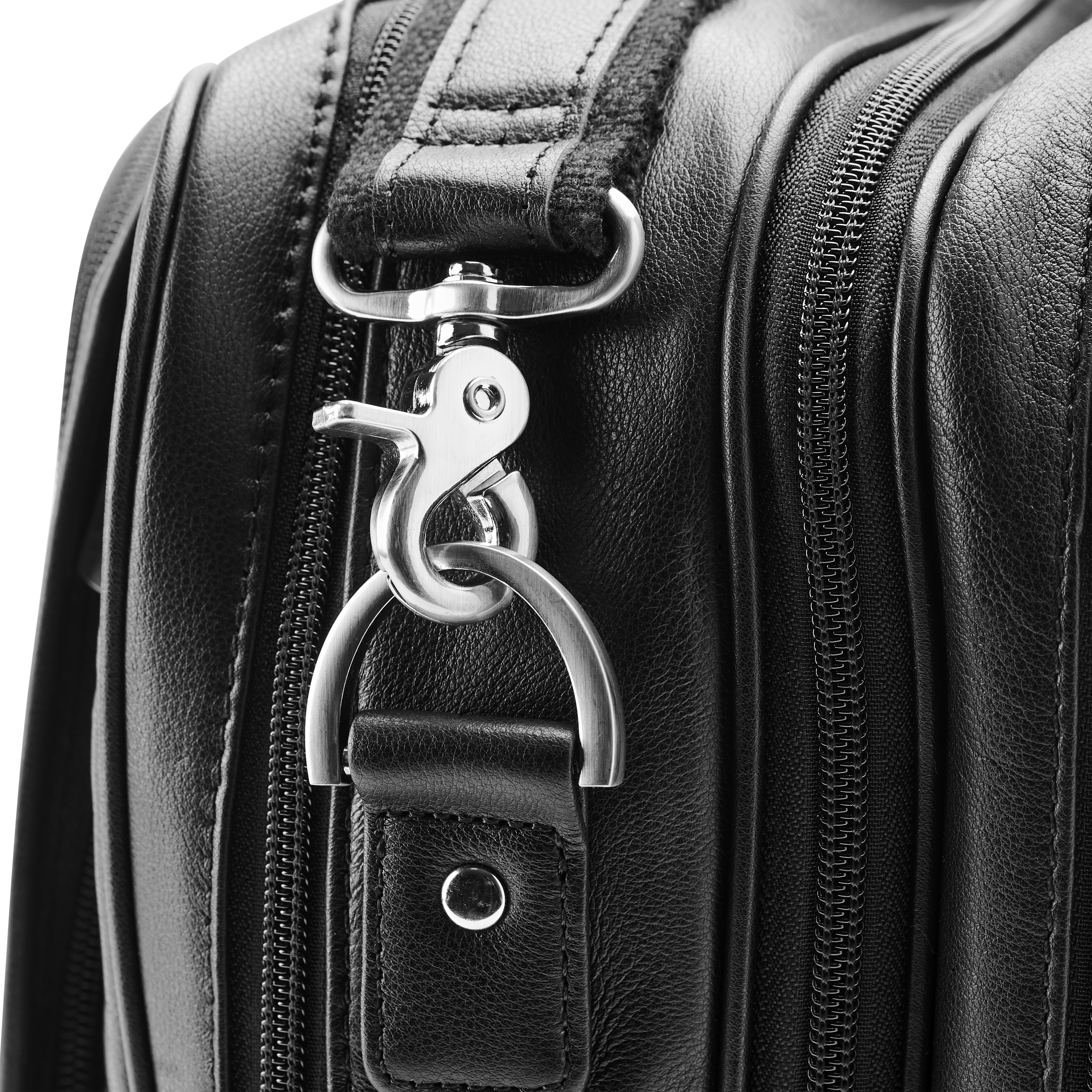 Black Leather Multifunction Laptop Messenger Bag - 6