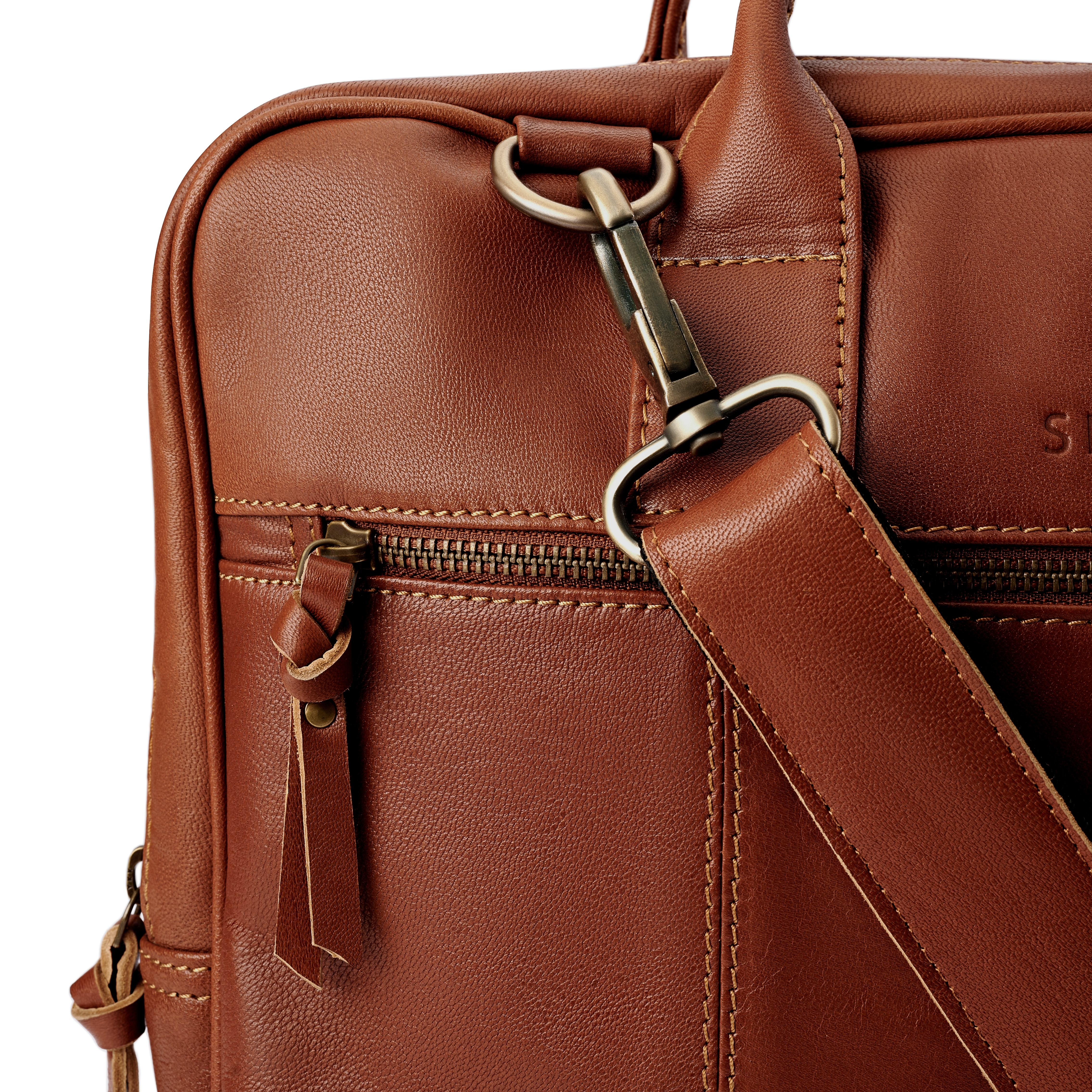 Fidei | Maletín para portátil de cuero de cabra de grano completo color moca - 6