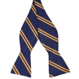 Navy Blue & Golden Twin Stripe Silk Self-Tie Bow Tie