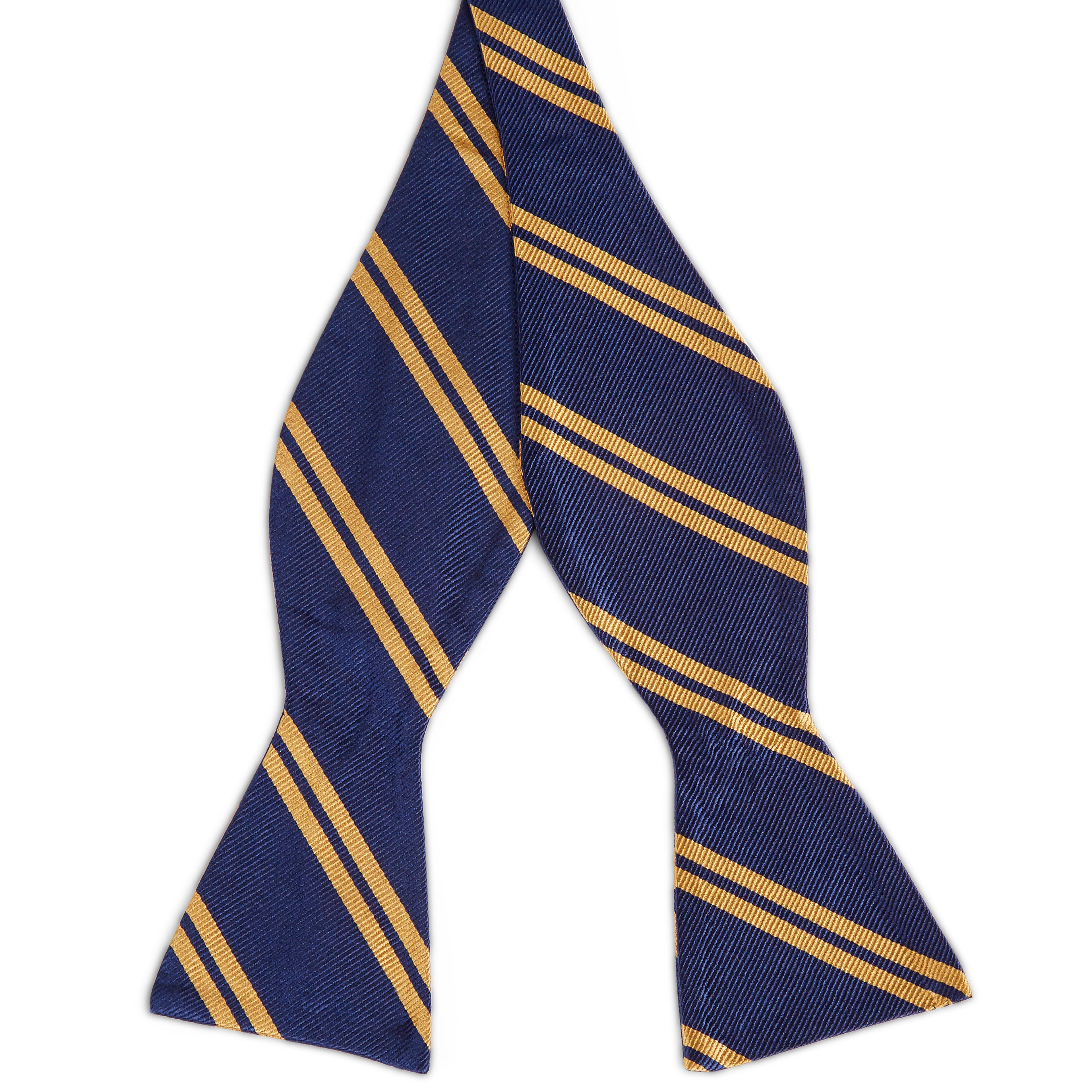 Gold Twin Stripe Navy Silk Self-Tie Bow Tie