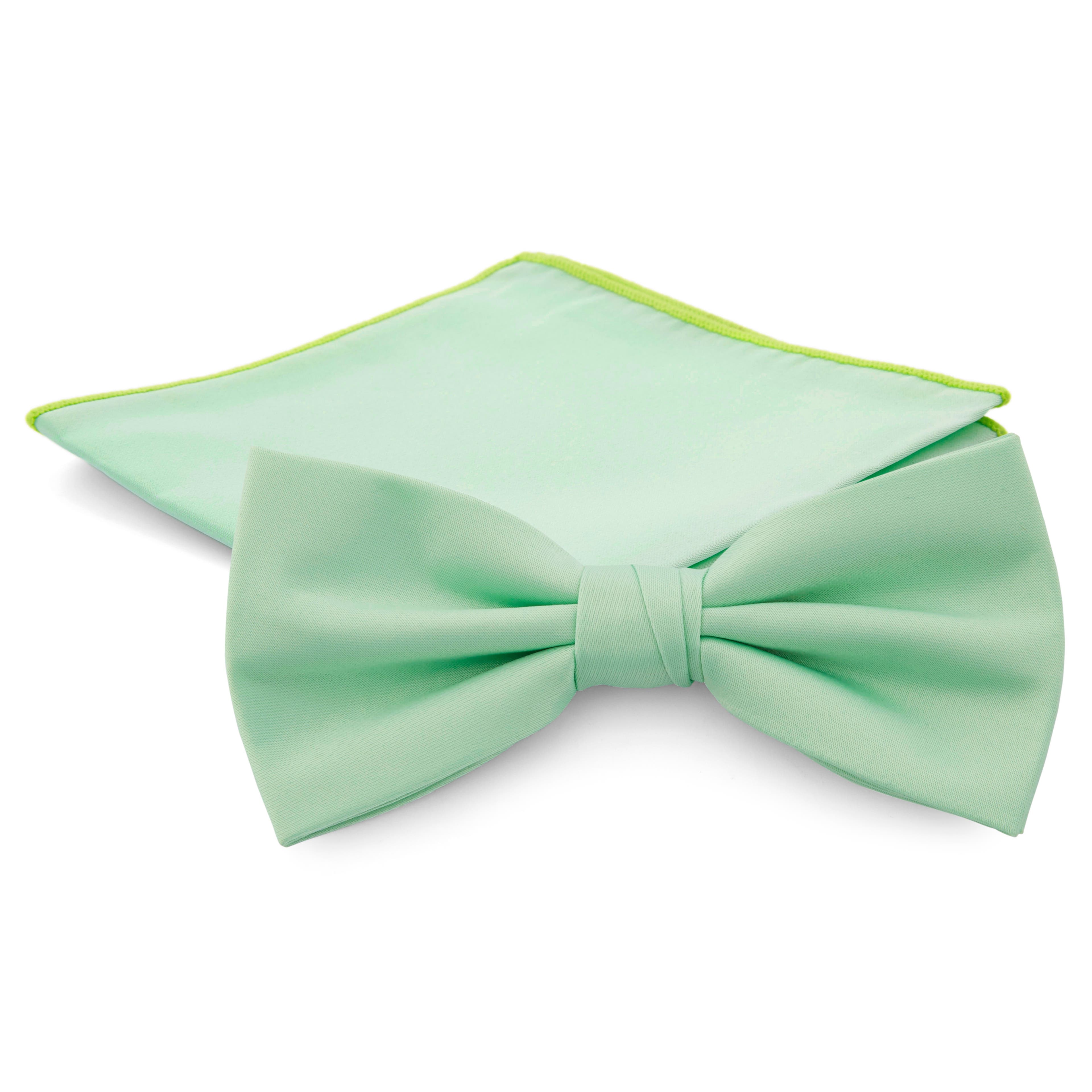 Комплект предварително вързана папийонка и джобна кърпичка в ментовозелено