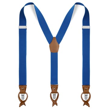 CTM Men's Y-Back Dress Suspenders - 1.5" Light Blue Elastic With Silver Hardware & Leather Patch, Button End (35-48" Adjustable)