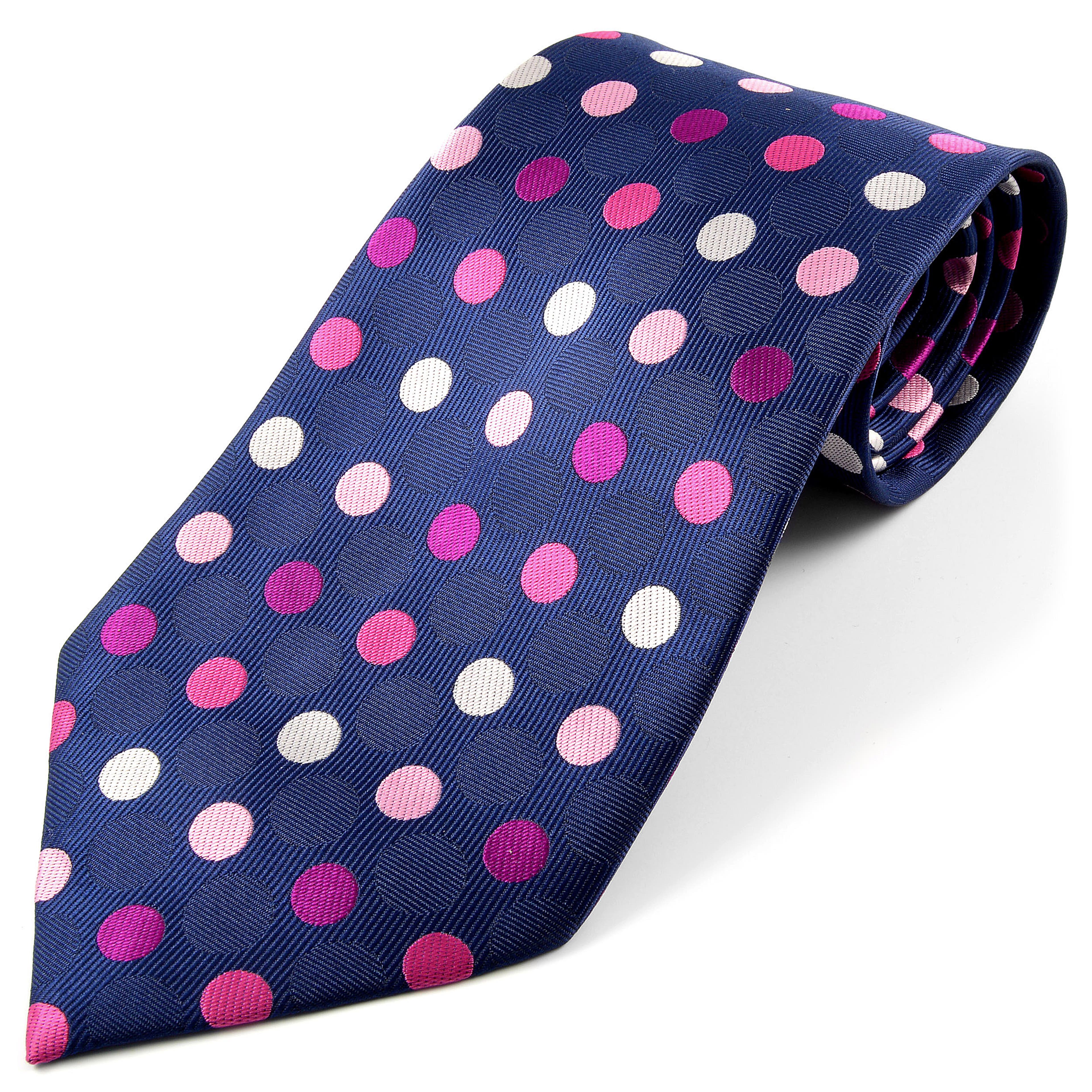 Navy Blue, Pink & White Dotted Silk Tie