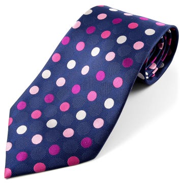 Navy Blue, Pink & White Dotted Silk Tie