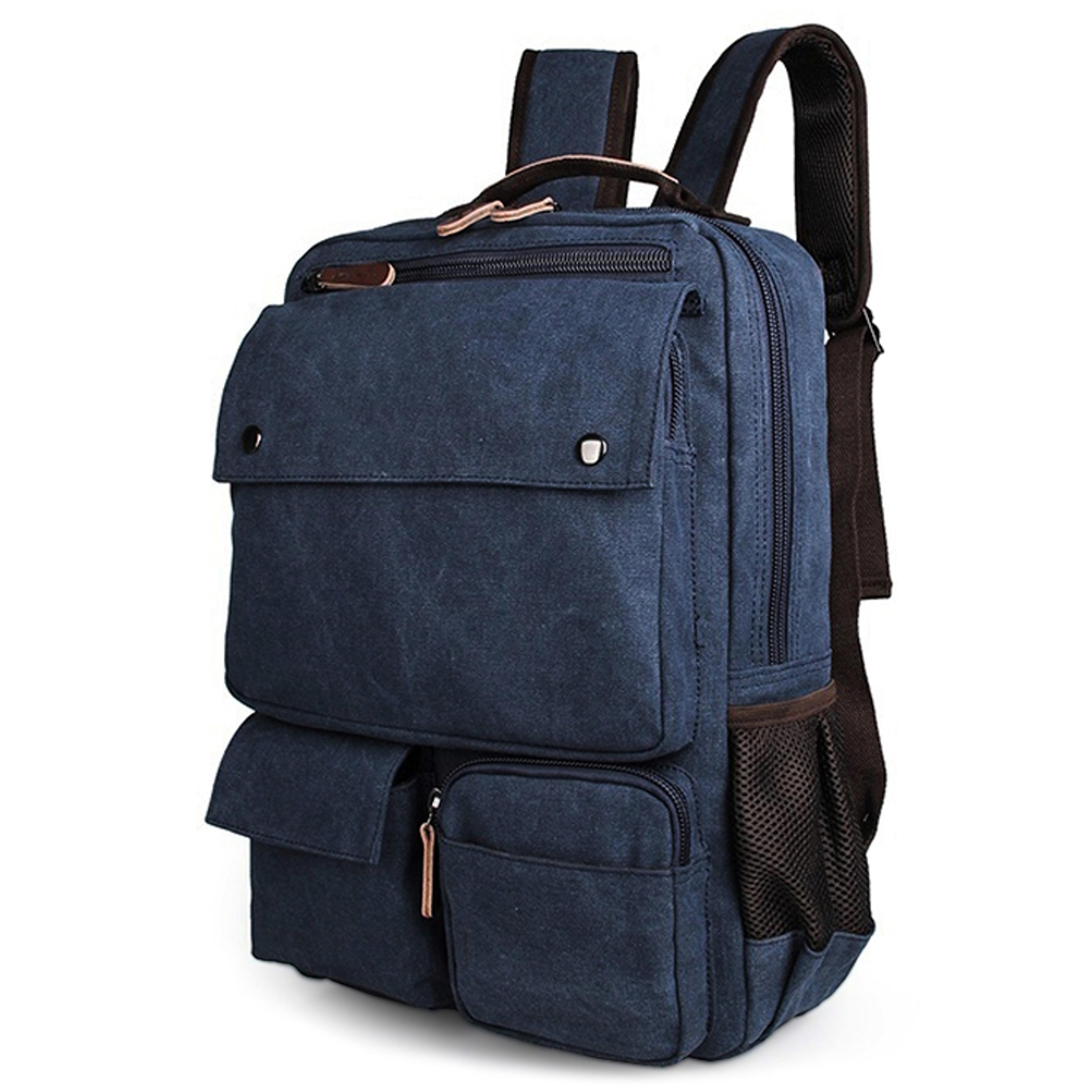 Compact Denim Blue Canvas Backpack Compact Denim Blue Canvas Backpack