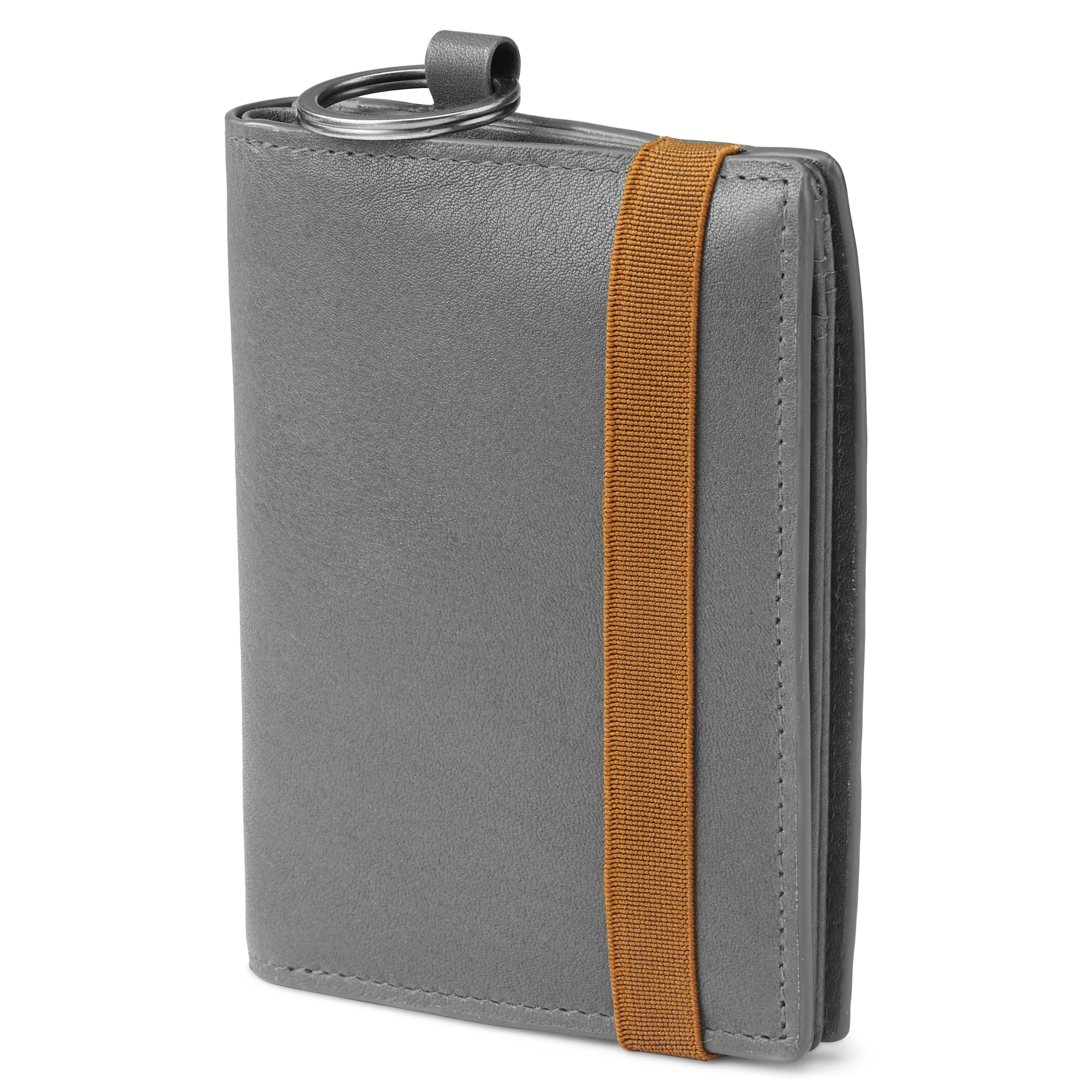 Lonnie Grey Leather RFID-Blocking Wallet with Keyring 