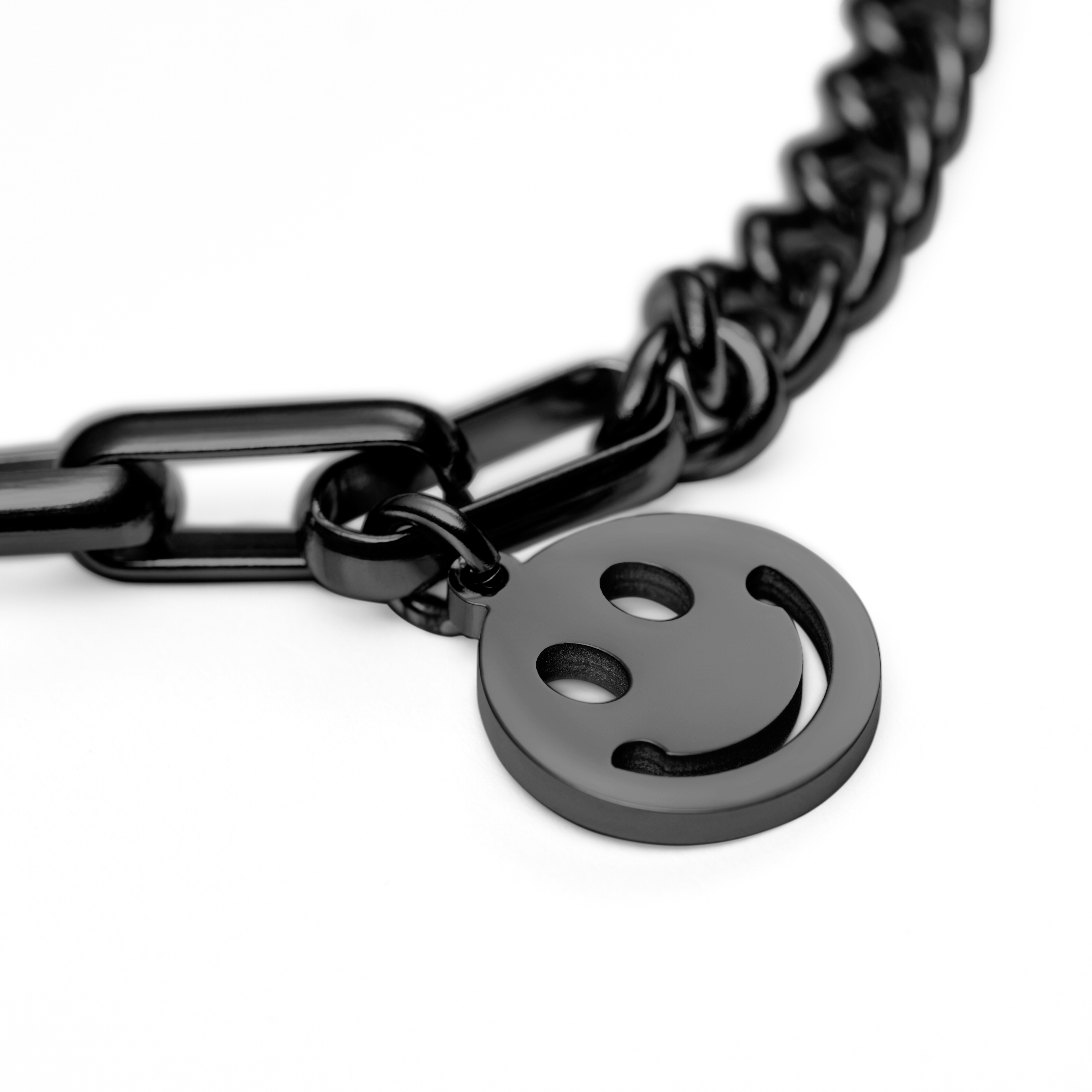 Amager | Gunmetal Stainless Steel Curb & Cable Chain Smiley Bracelet - 3