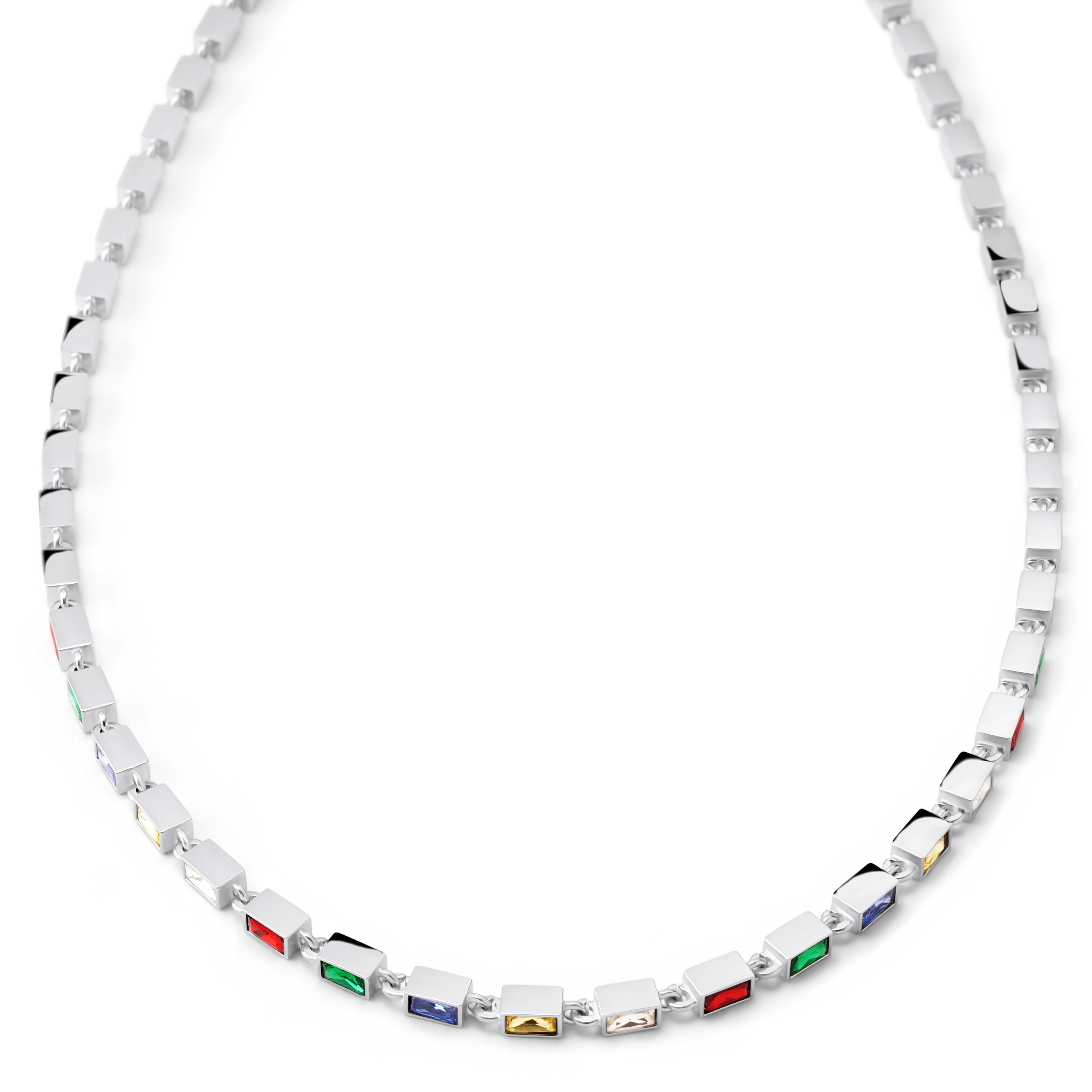 Facet | Silvertonat halsband med flerfärgade kristallglasstenar - 3