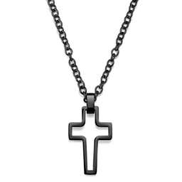 Black Stainless Steel With Hollow Cross Cable Chain Necklace
