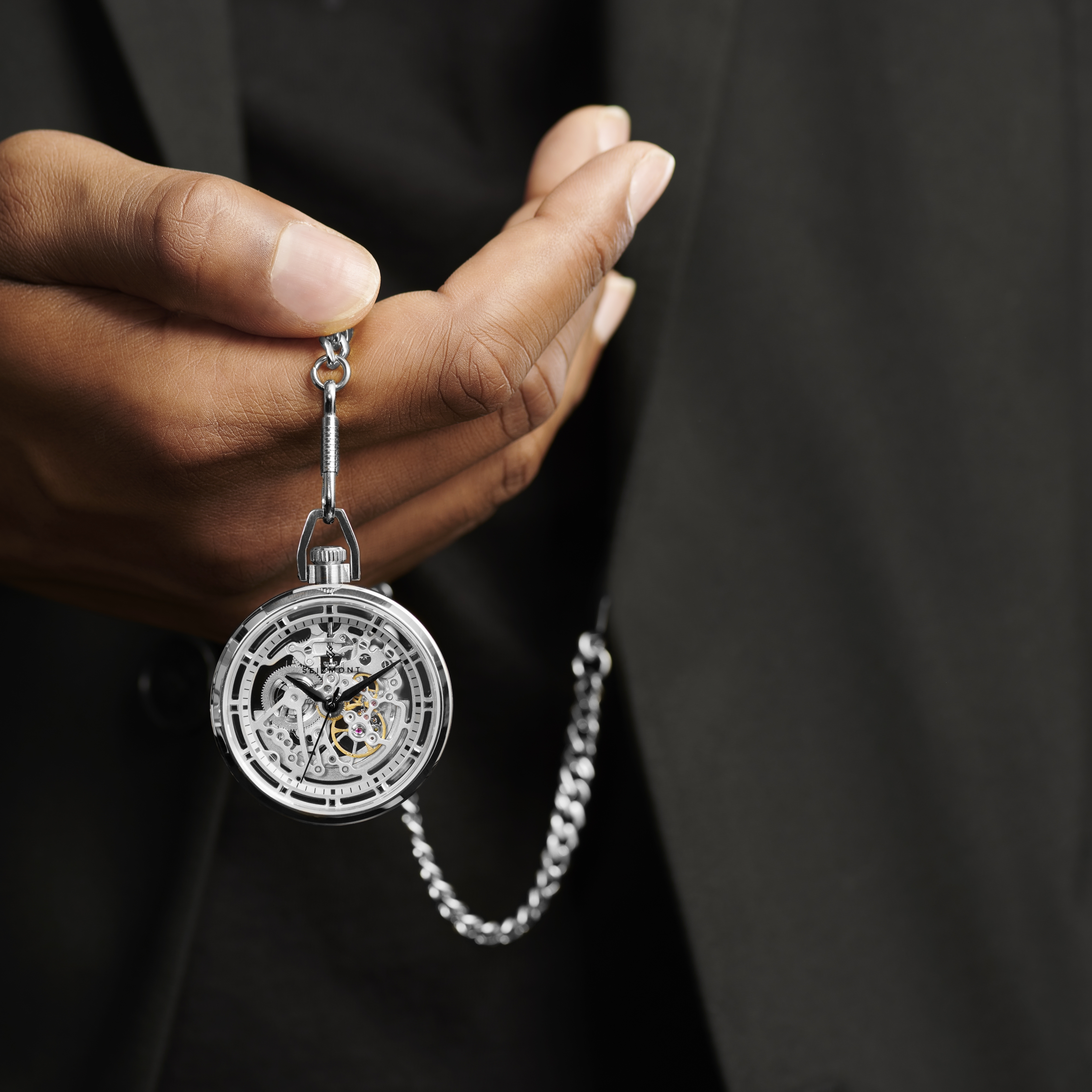 Agito | Silver-Tone Stainless Steel Skeleton Pocket Watch - 5