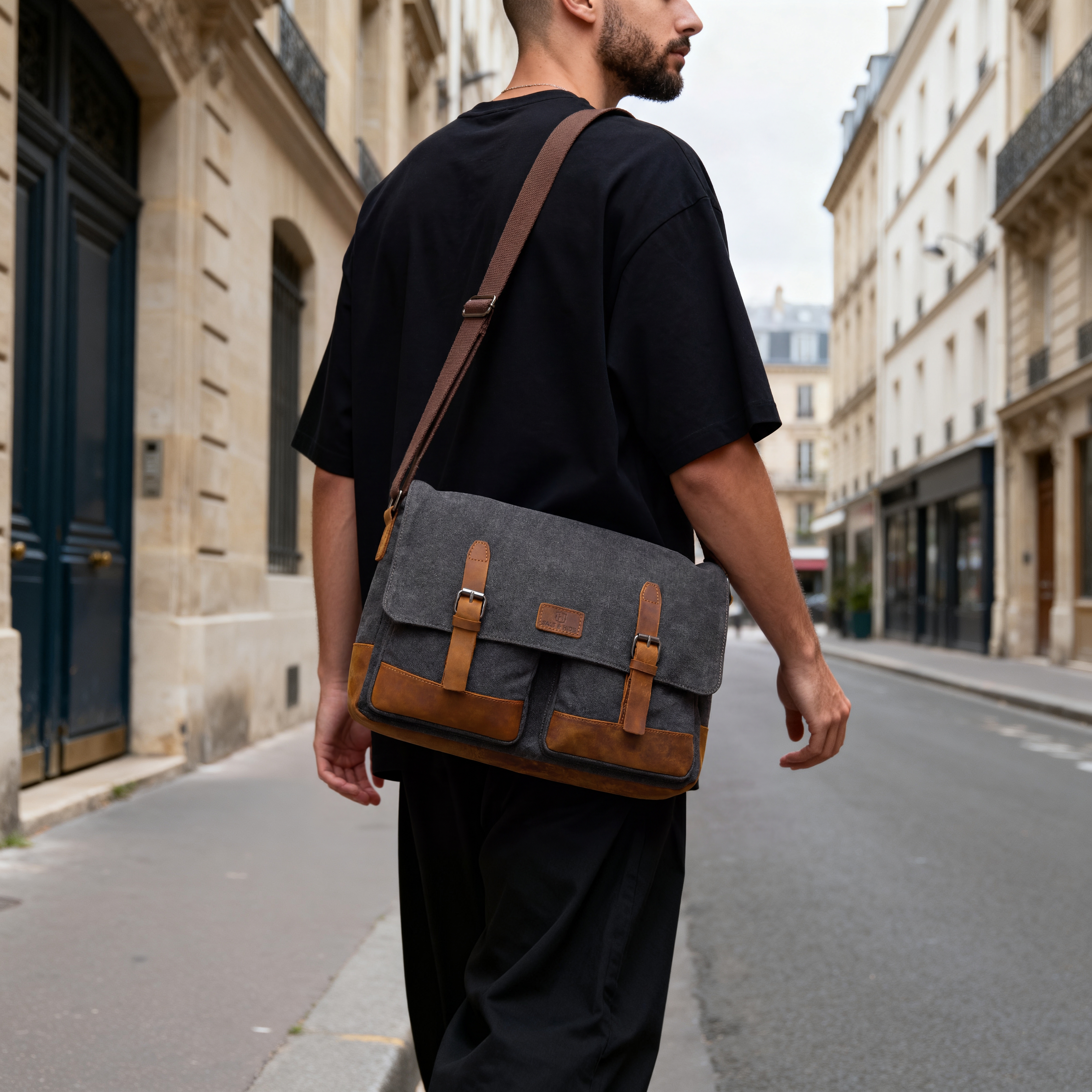 Spencer Grey & Tan Laptop Bag - 4