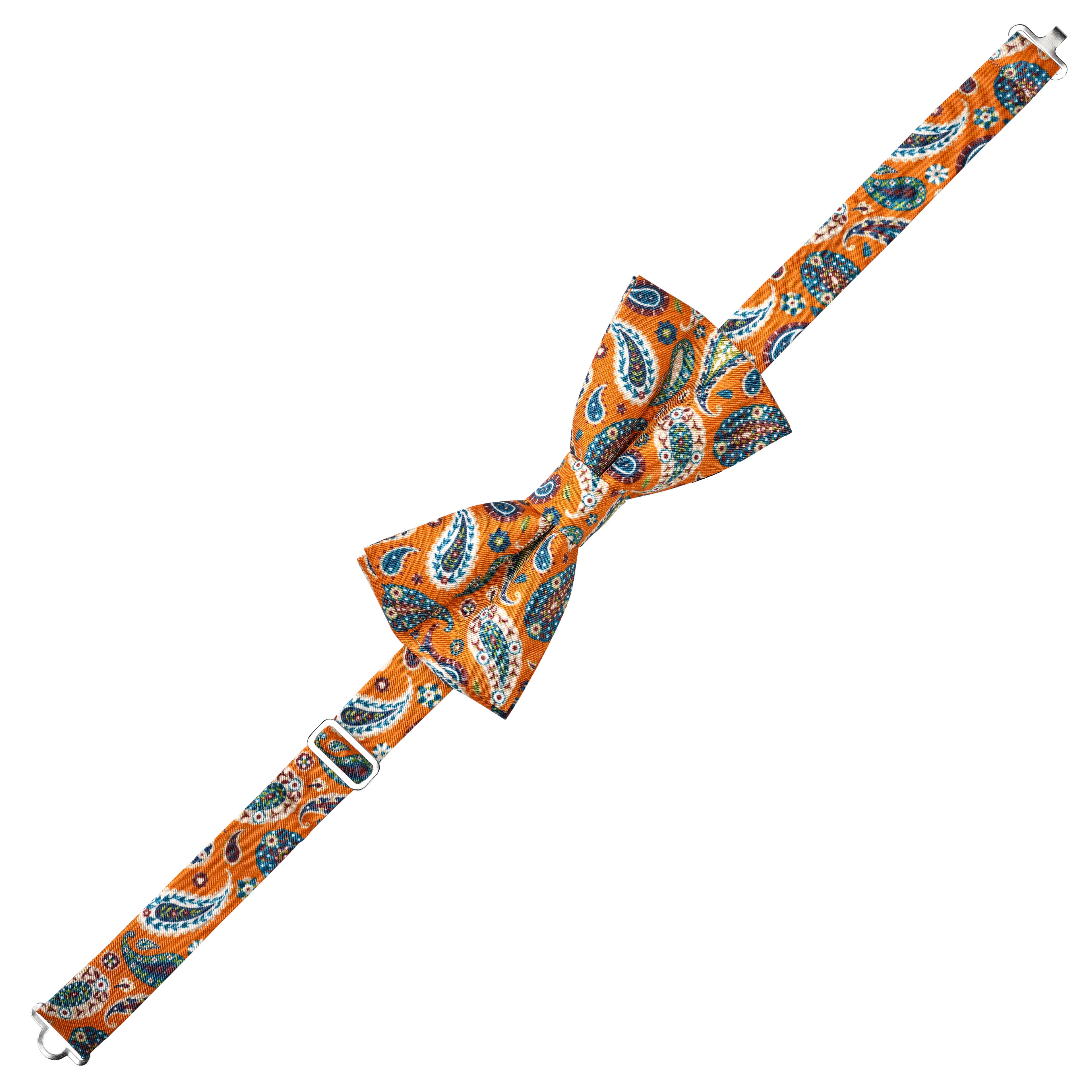 Virtuo | Tangerine Paisley Silk Pre-tied Bow Tie - 2