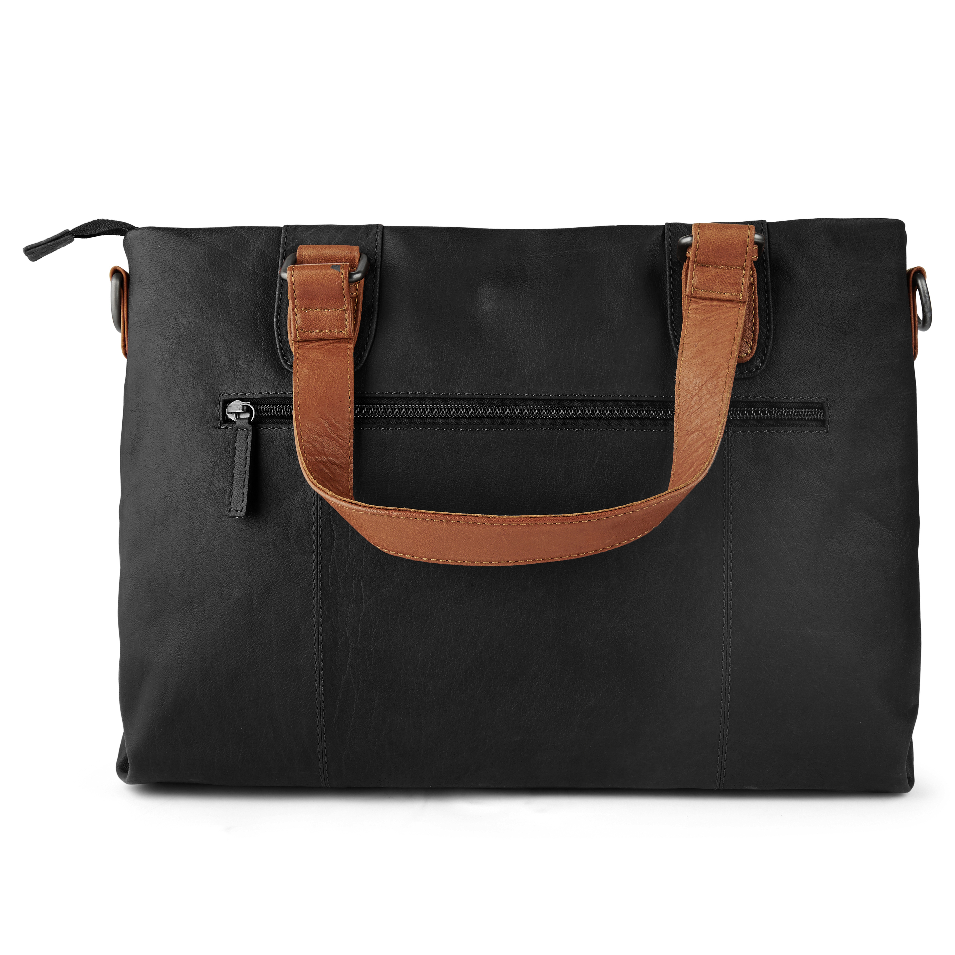 Bolso clásica de cuero negro y canela Oxford  - 2