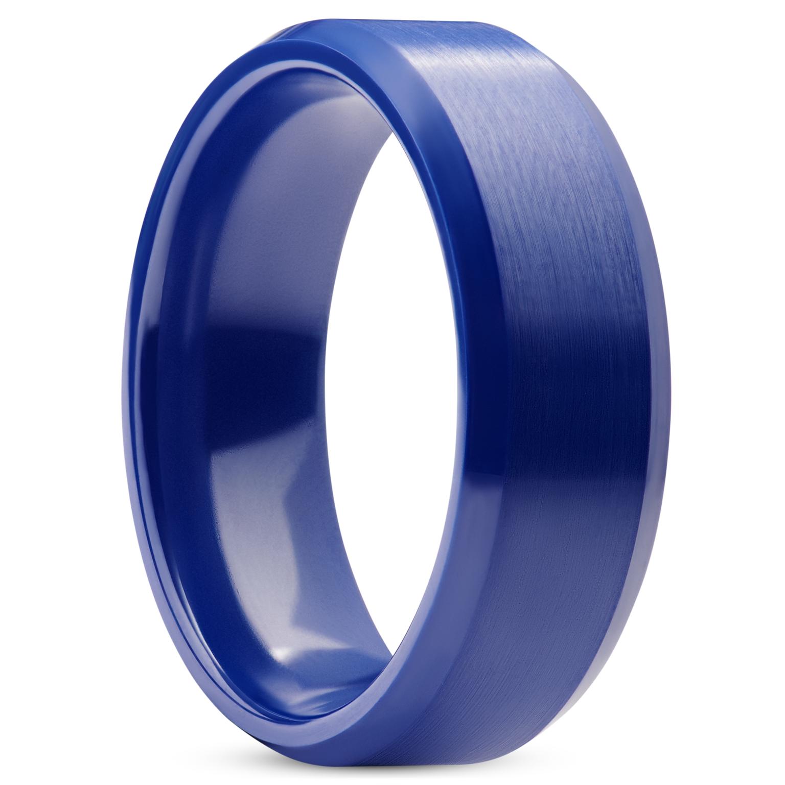 Ferrum | 8 mm blauer, polierter und gebürsteter Keramikring mit abgeschrägten Kanten Ferrum | 8 mm blauer, polierter und gebürsteter Keramikring mit abgeschrägten Kanten