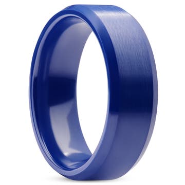 Ferrum | Anneau bleu en céramique brossée à bords biseautés polis - 8 mm