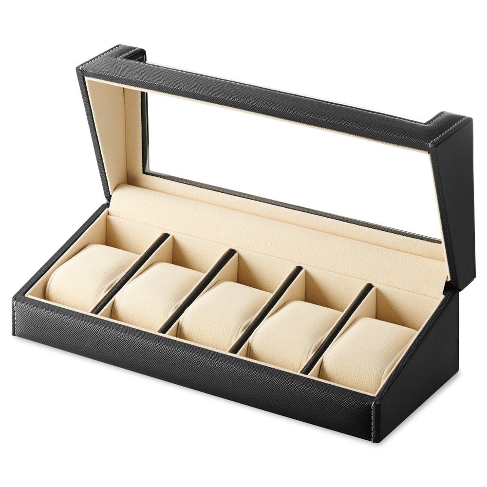 hover: 5 Slot Black Leather Watch Box hover: 5 Slot Black Leather Watch Box