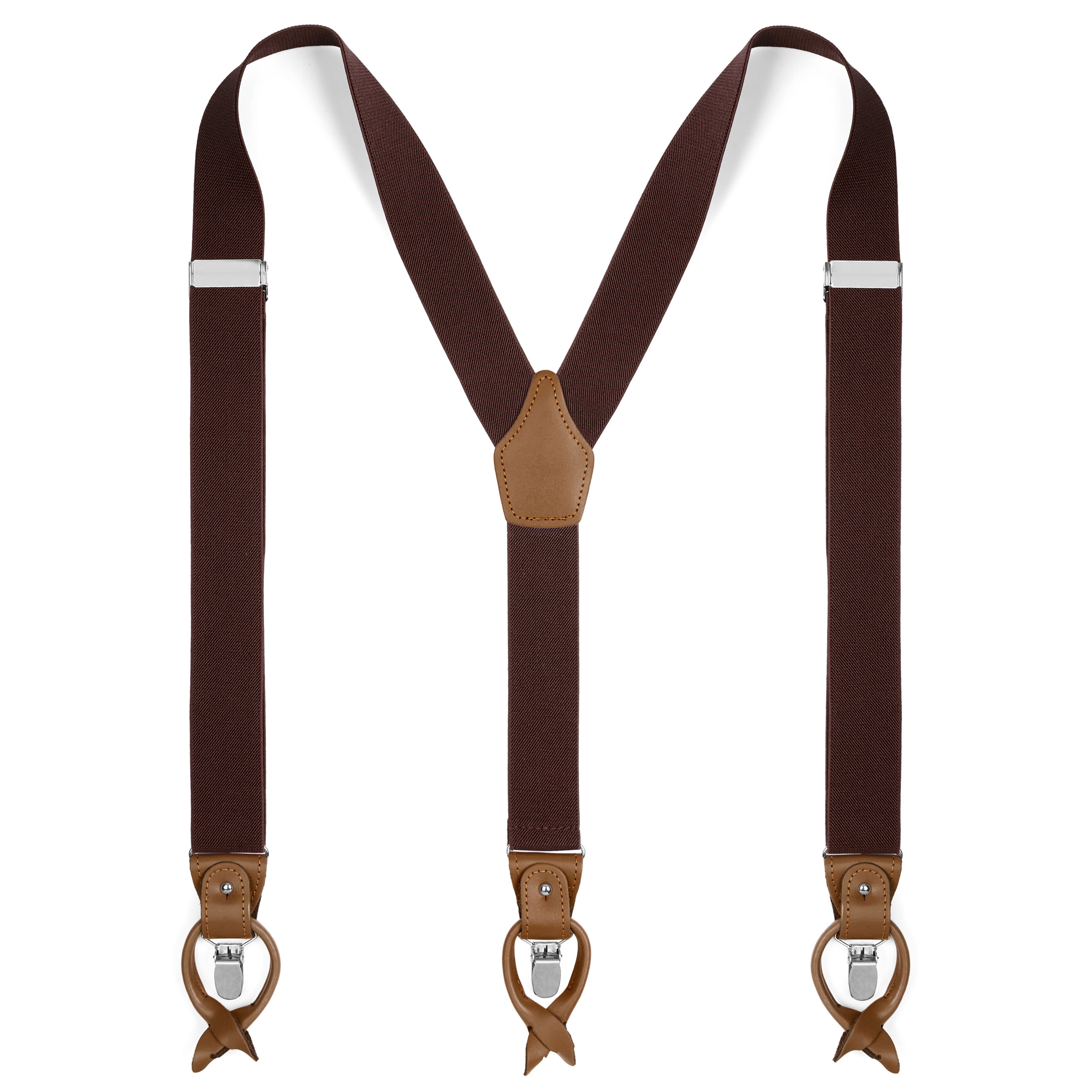 YCKYIGO Vintage Suspenders for Men，Brown Leather Button Tab and Clip Braces  Formal Wedding Groomsmen Suspenders,Brown at  Men's Clothing store