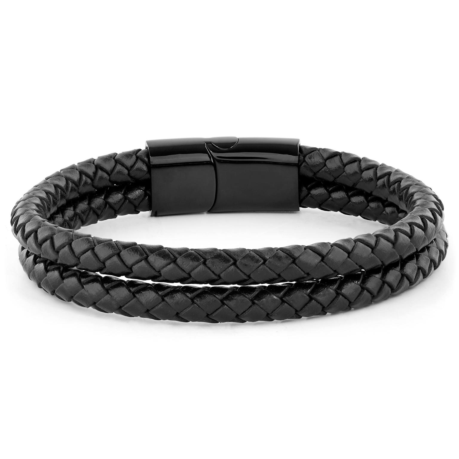 Pulsera de cuero negro trenzado Pulsera de cuero negro trenzado
