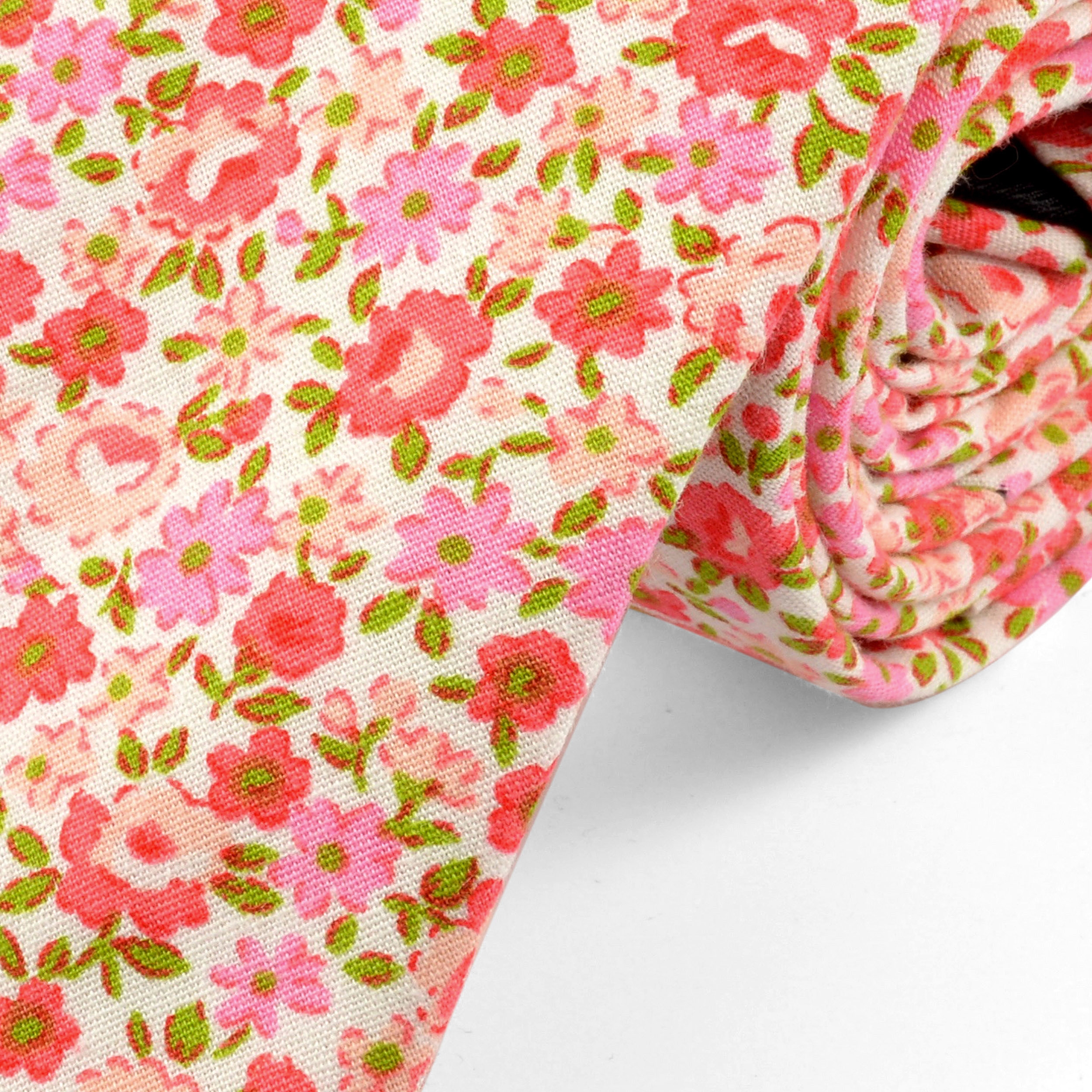 Rosa/Röd Bomullsslips med Blommor - 2