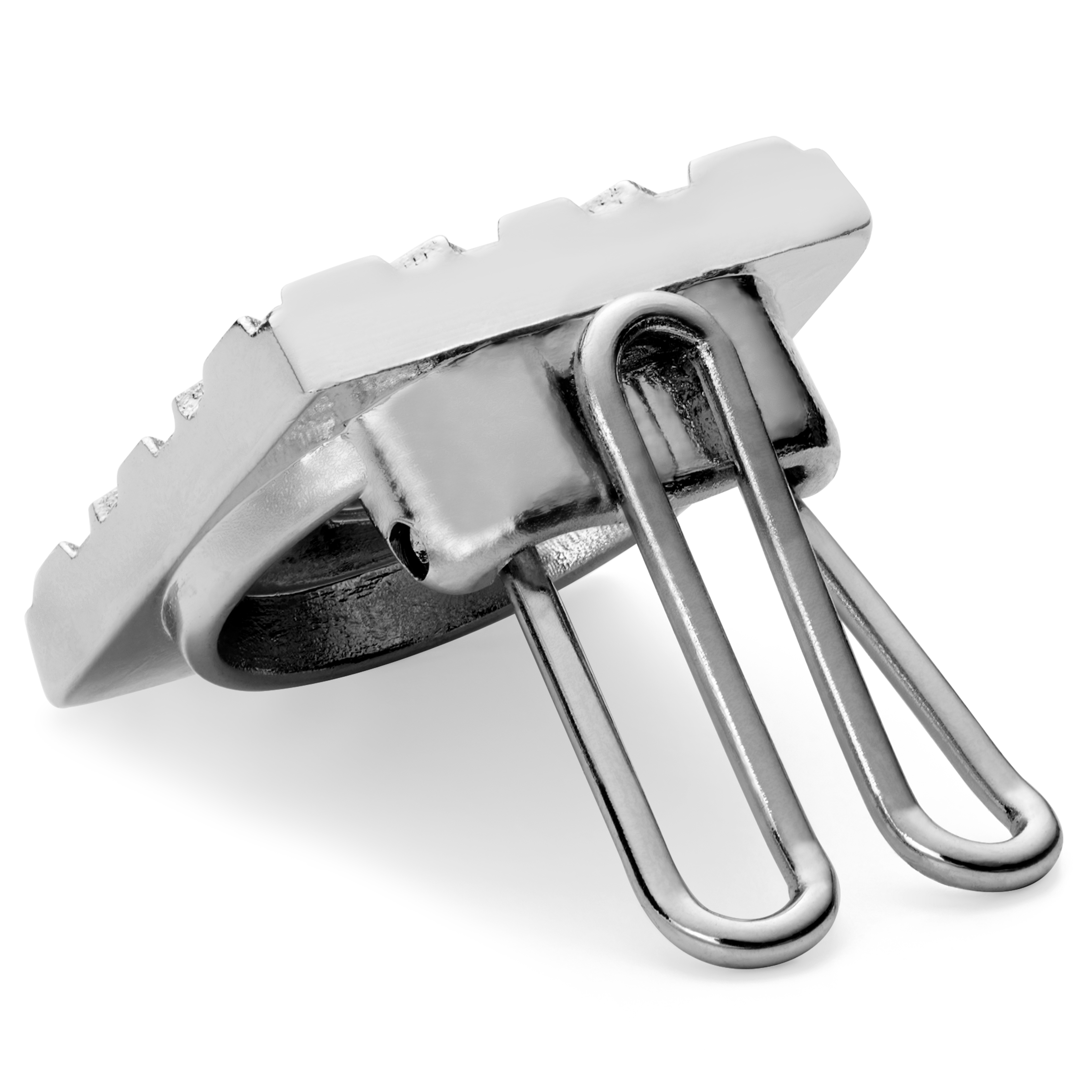 Silver-Tone Polished Button Copper Cufflinks & Tie Clip Set - 2