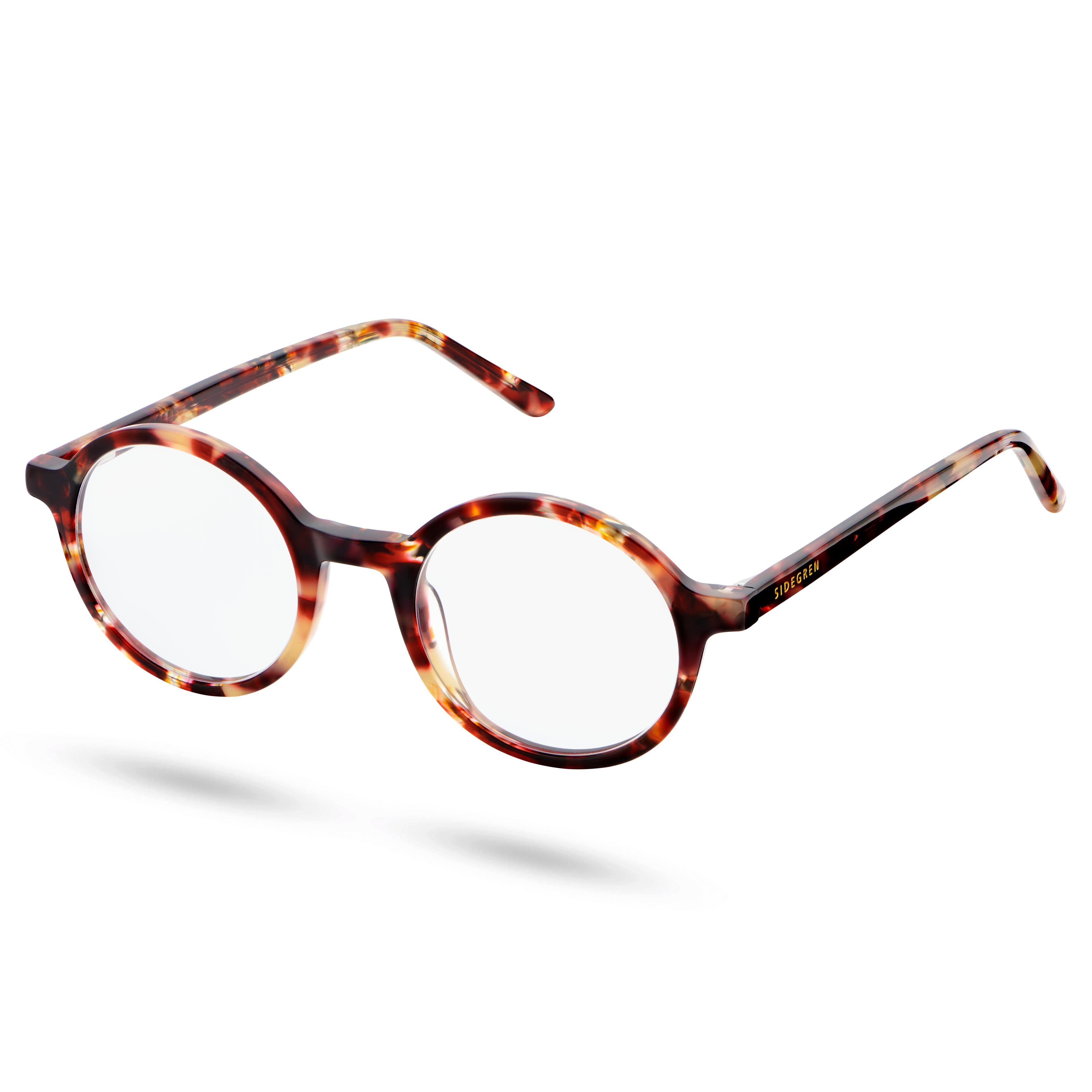 Runde Blaulichtblocker-Schildpattbrille mit klaren Gläsern