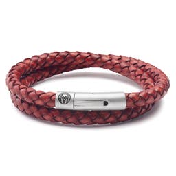 Collins | Bracelet à double tour en cuir rouge 6 mm