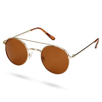 Ambit Gold-Tone Round Aviator Sunglasses 