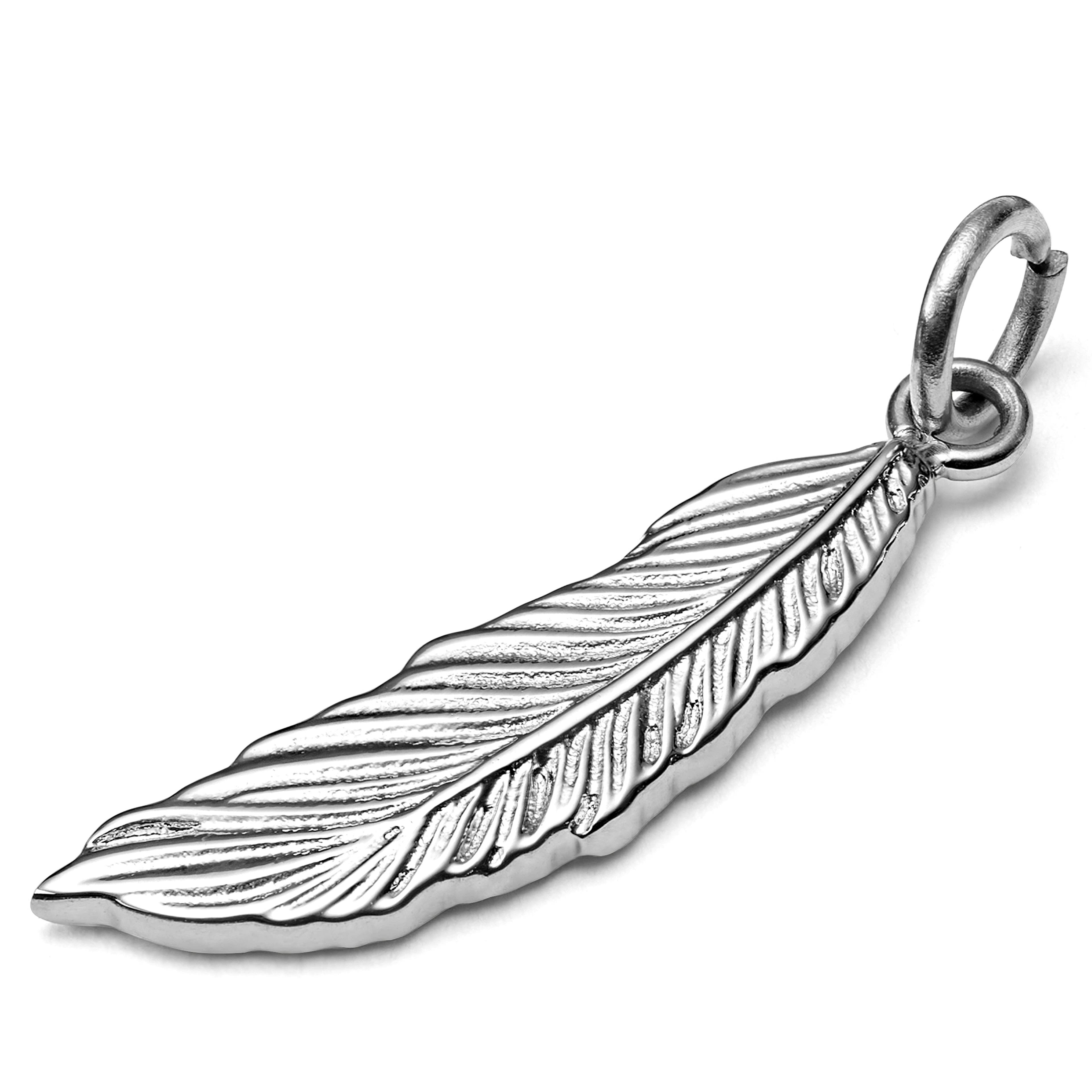 Silver-Tone Titanium Feather Charm
