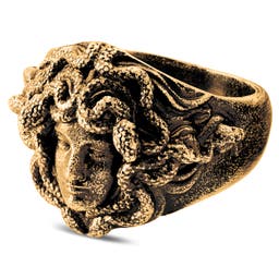 Vintage Gold-Tone & Black Medusa Signet Ring