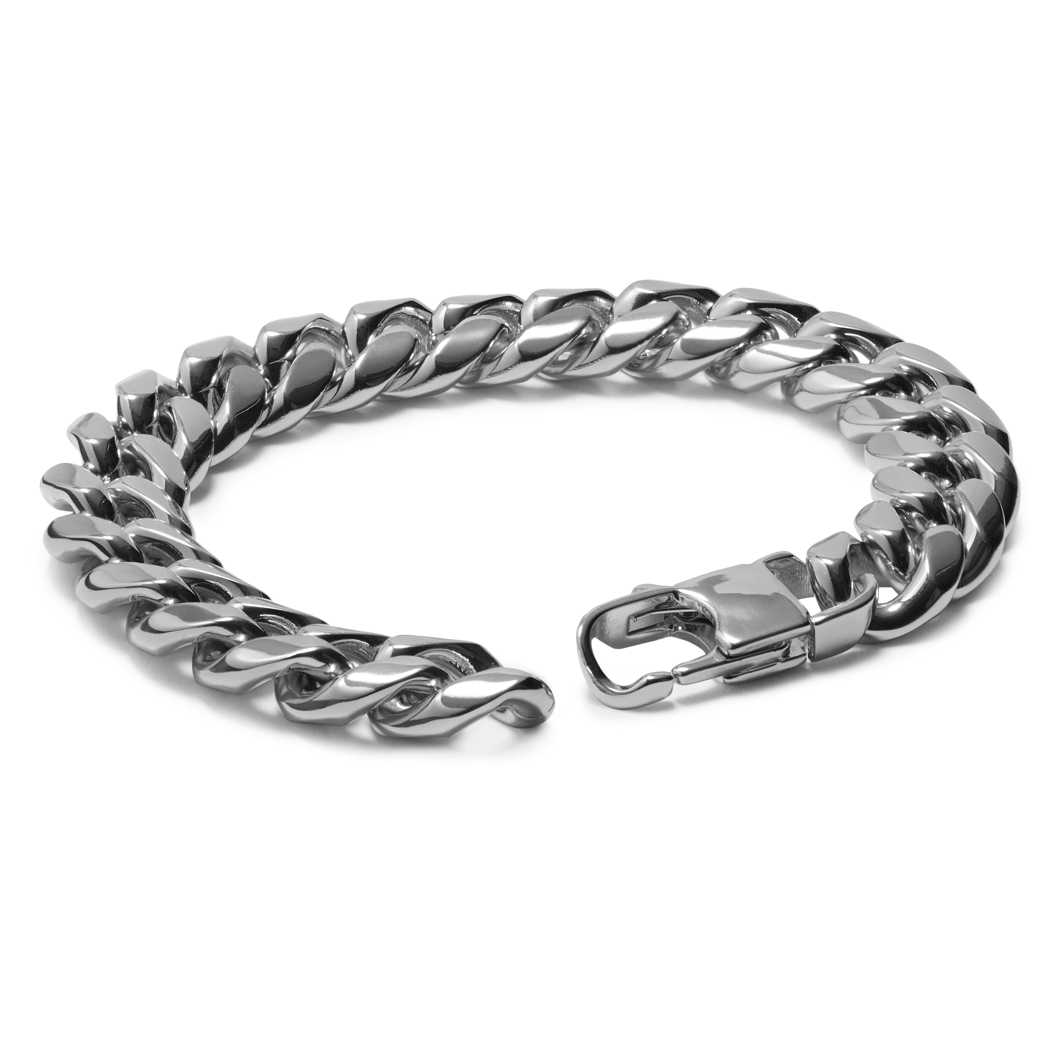 Srebrna jeklena verižna zapestnica širine 12 mm - 2