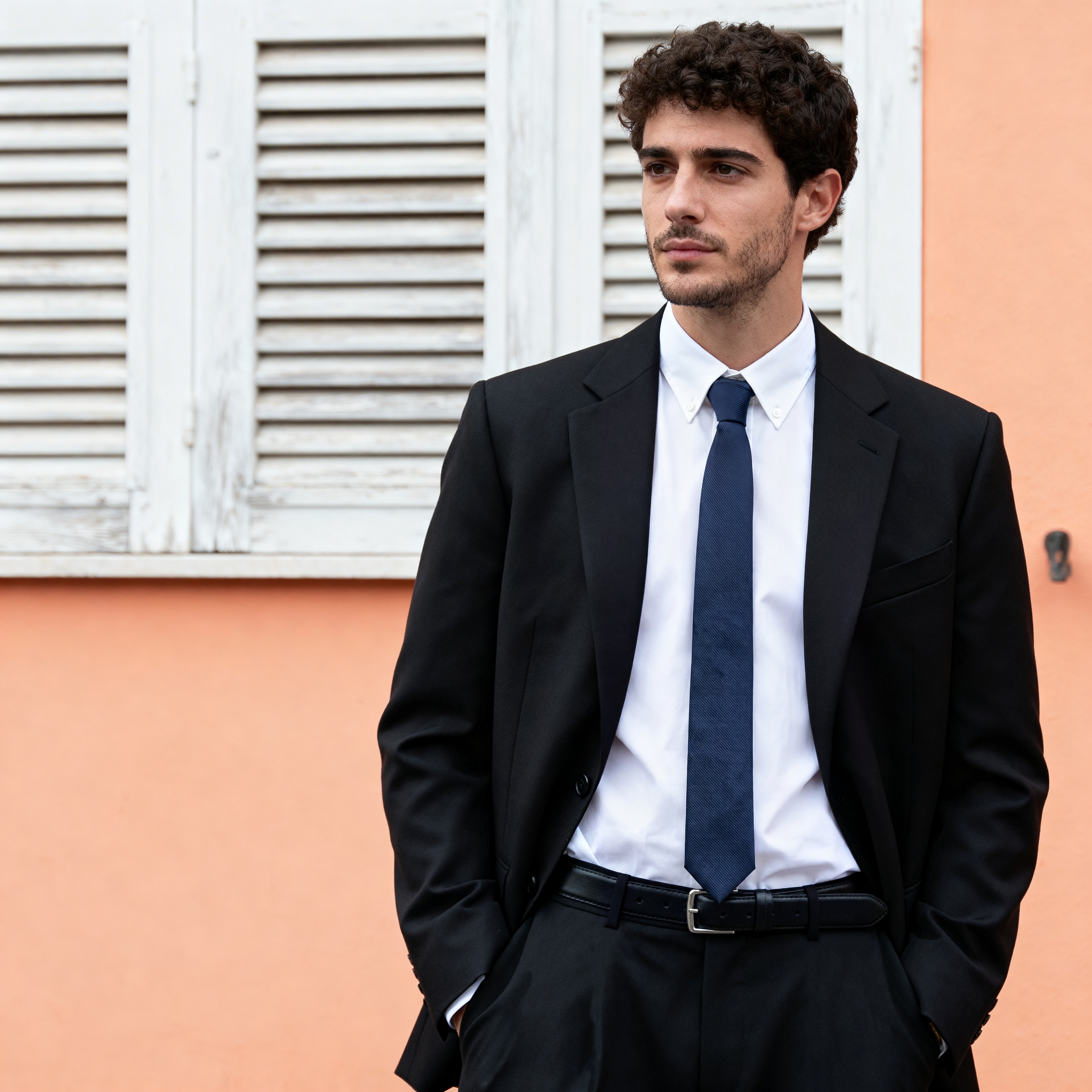 Corbata delgada de grogrén azul marino de 6 cm - 3