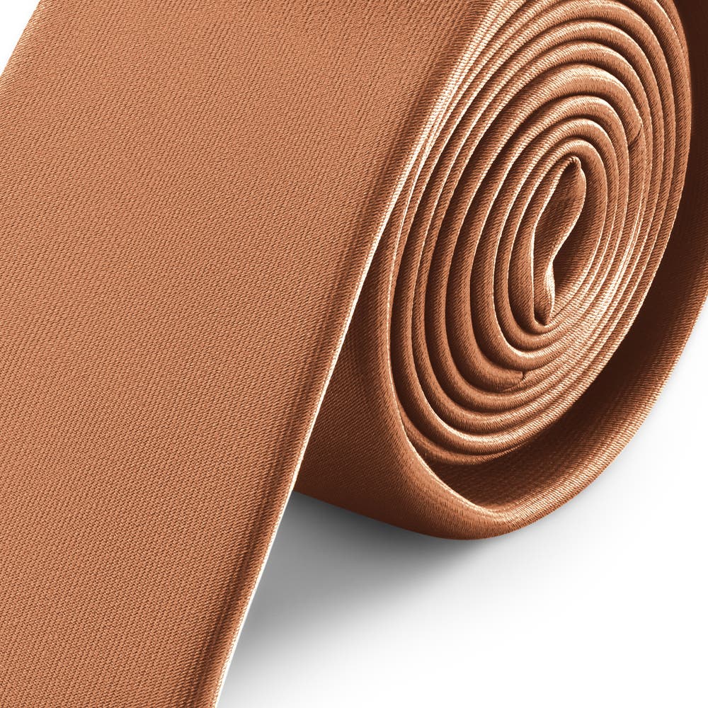 hover: 6 cm Cognac Satin Skinny Tie hover: 6 cm Cognac Satin Skinny Tie