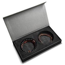 Essentiële armbanden geschenkset voor heren | Onyx, hout en vlechtwerk