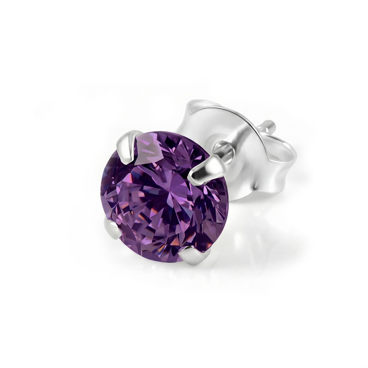Lucid | Lichtpaarse ronde 6 mm zirkonia oorknop van 925 sterling zilver Lucid | Lichtpaarse ronde 6 mm zirkonia oorknop van 925 sterling zilver