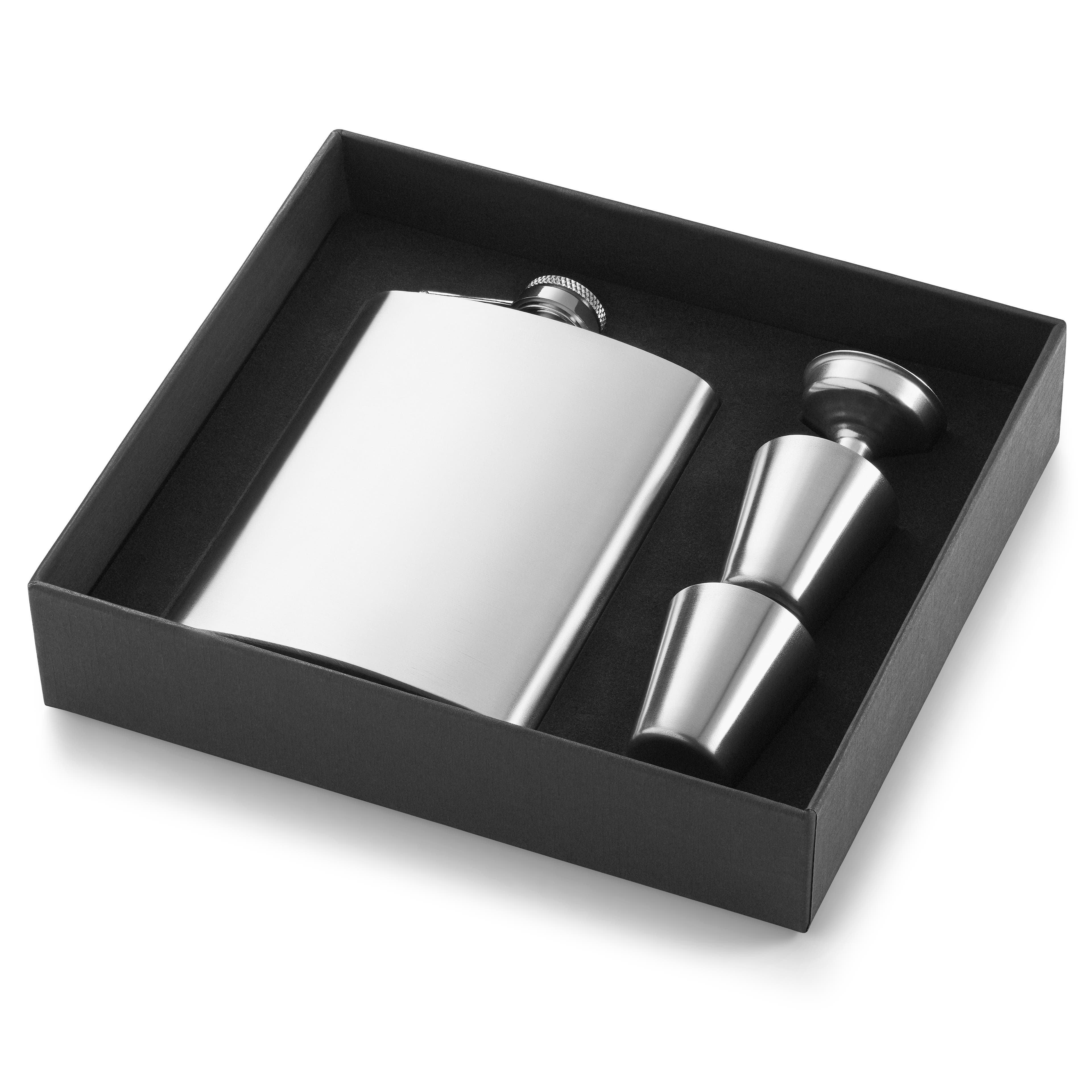 Stainless Steel Hip Flask and 2 Glass Set
