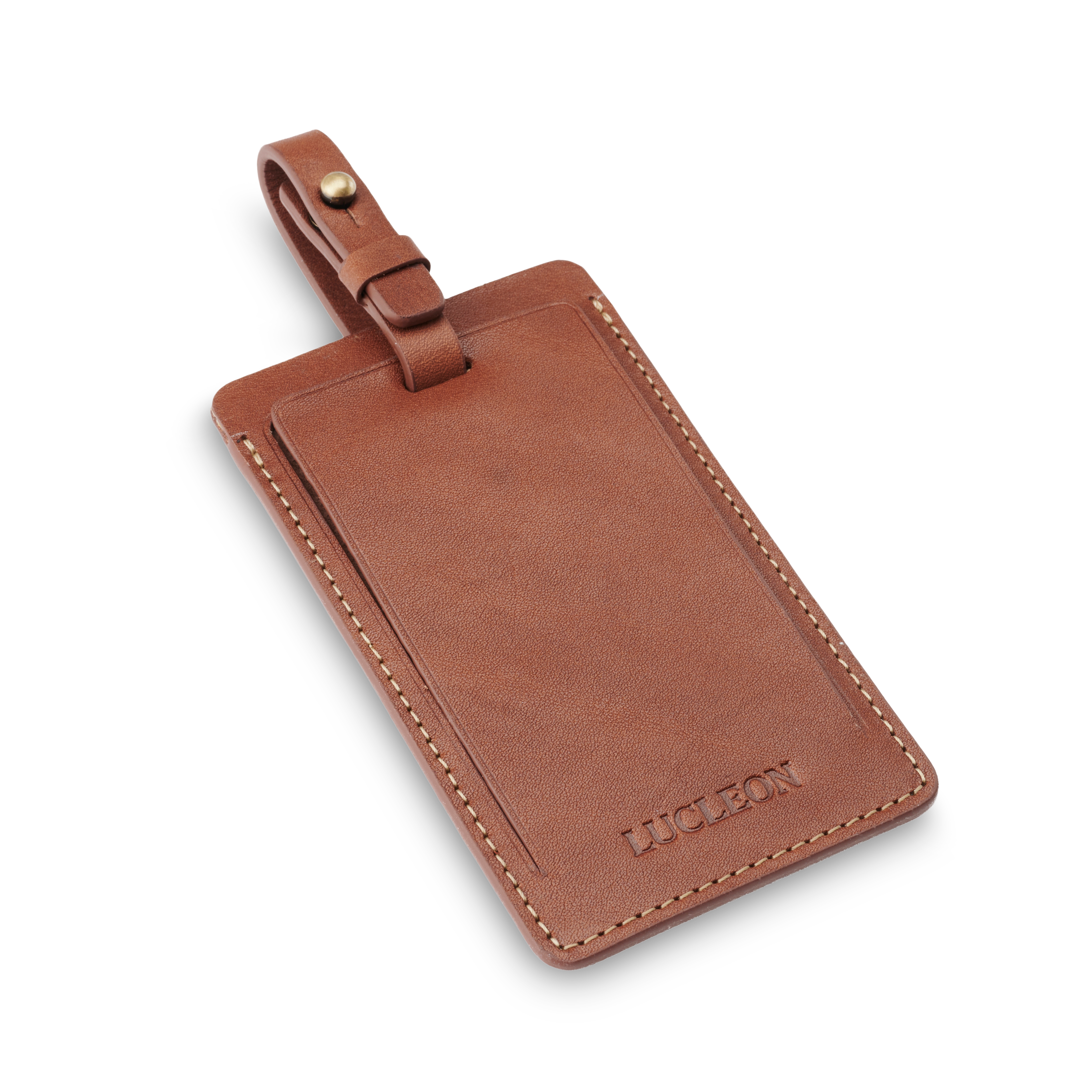 Kullanruskea nahkainen Finley-nimilappu matkalaukkuun - 5