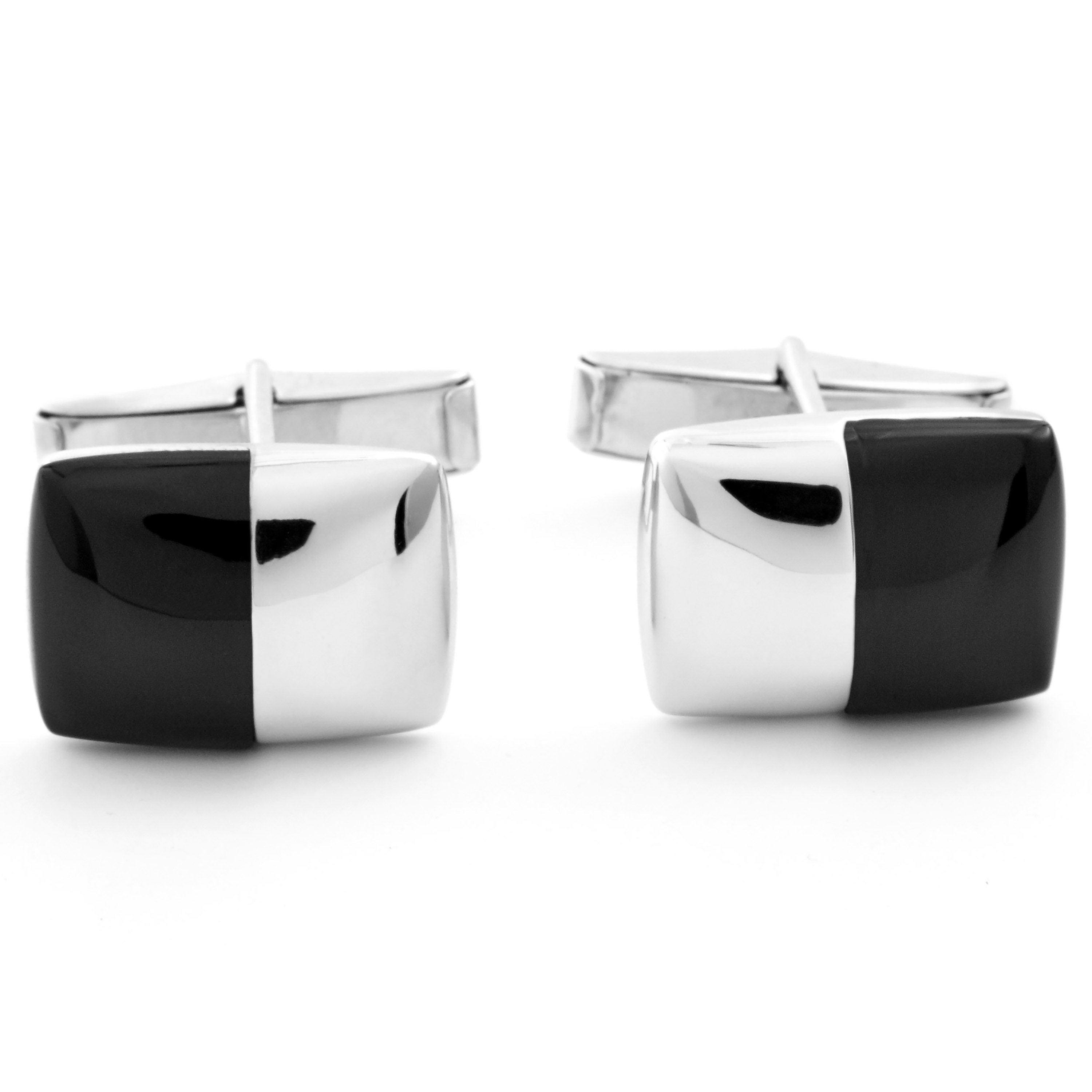 Black And White 925s Silver Cufflinks and Tie Clip Set - 5