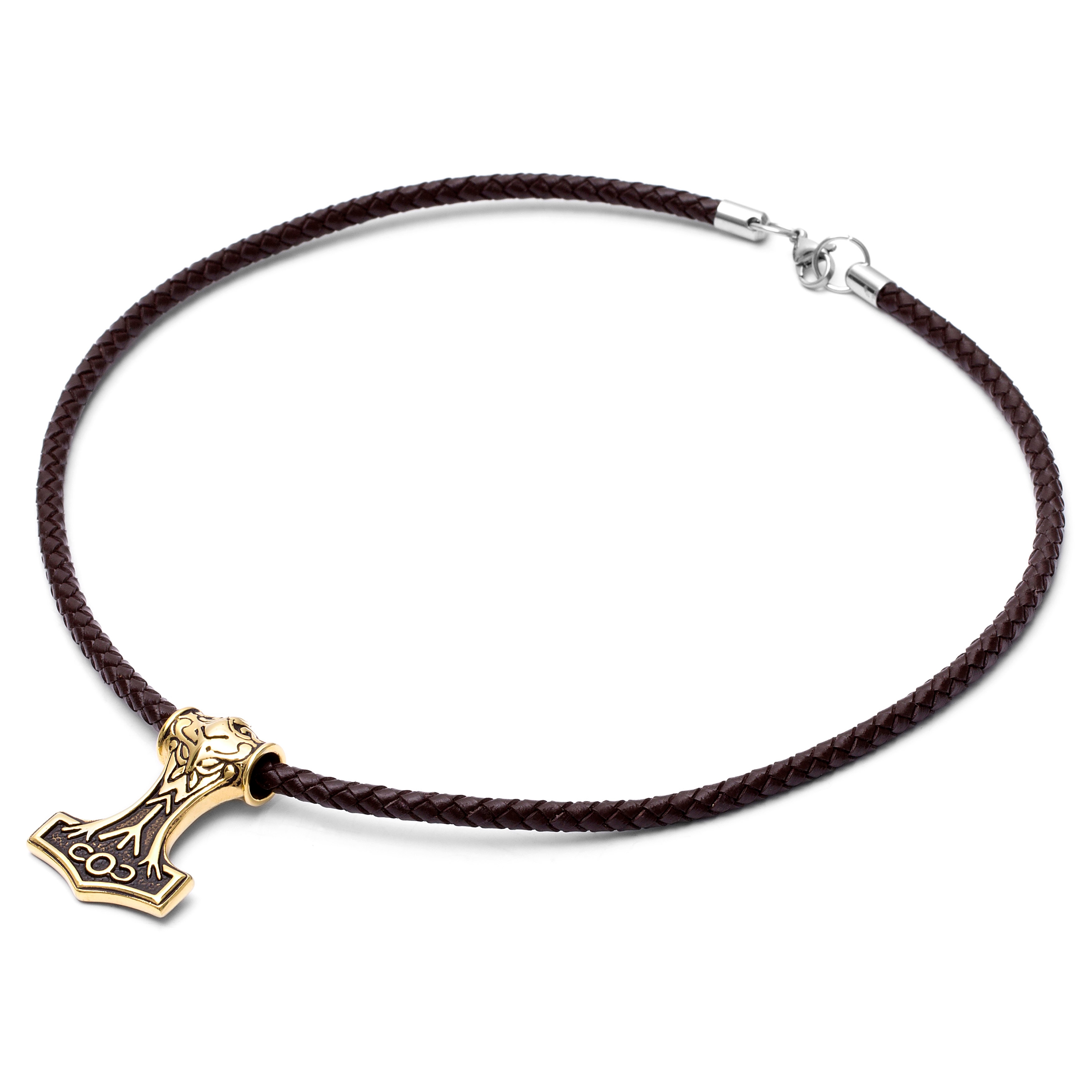 Gold-Tone Double Sided Celtic Brown Leather Necklace - 3
