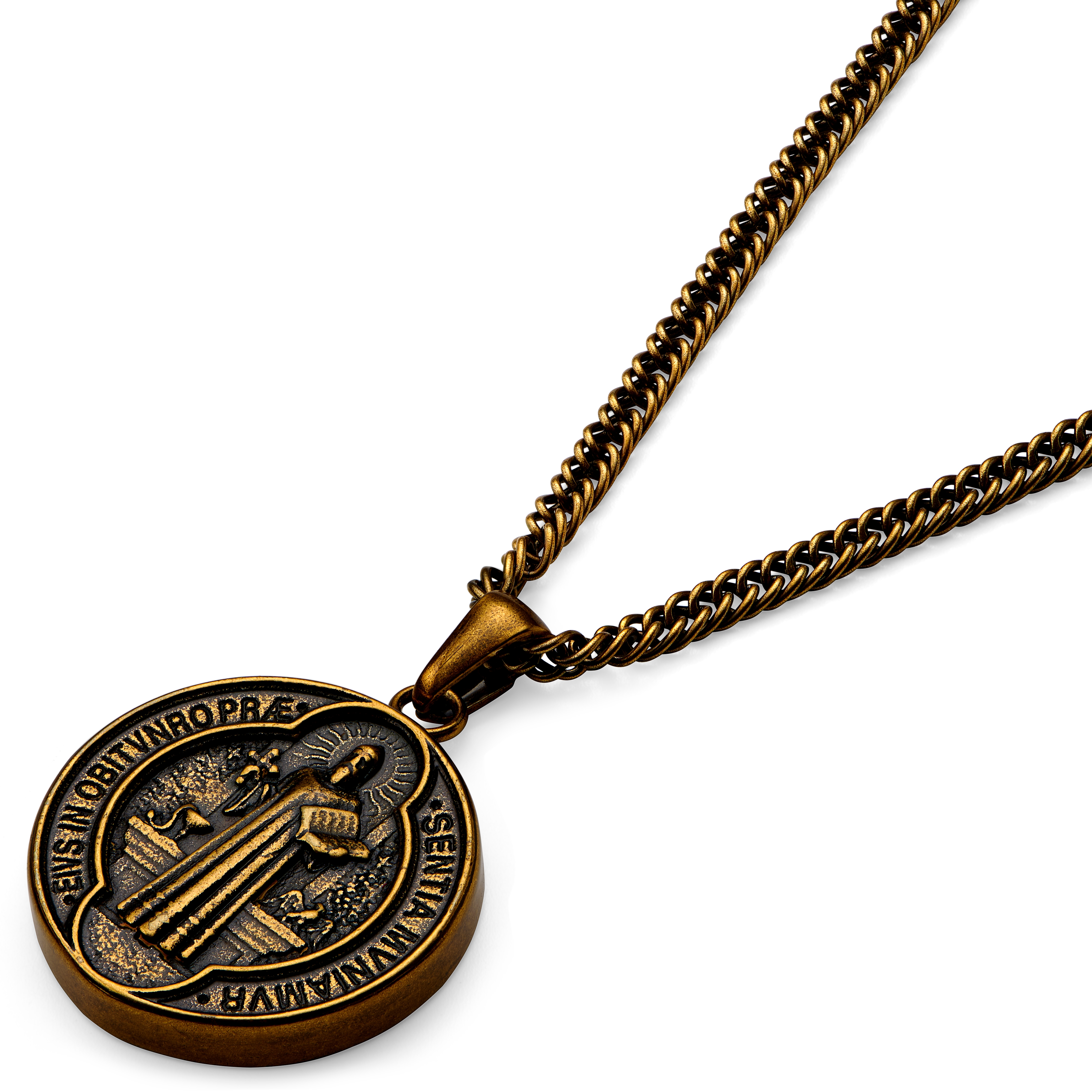 Sanctus | Goldfarbene Vintage St. Benedikt Medaille Halskette - 6