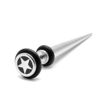 8 mm Silver-Tone Stainless Steel Star Fake Stretcher Taper Earring