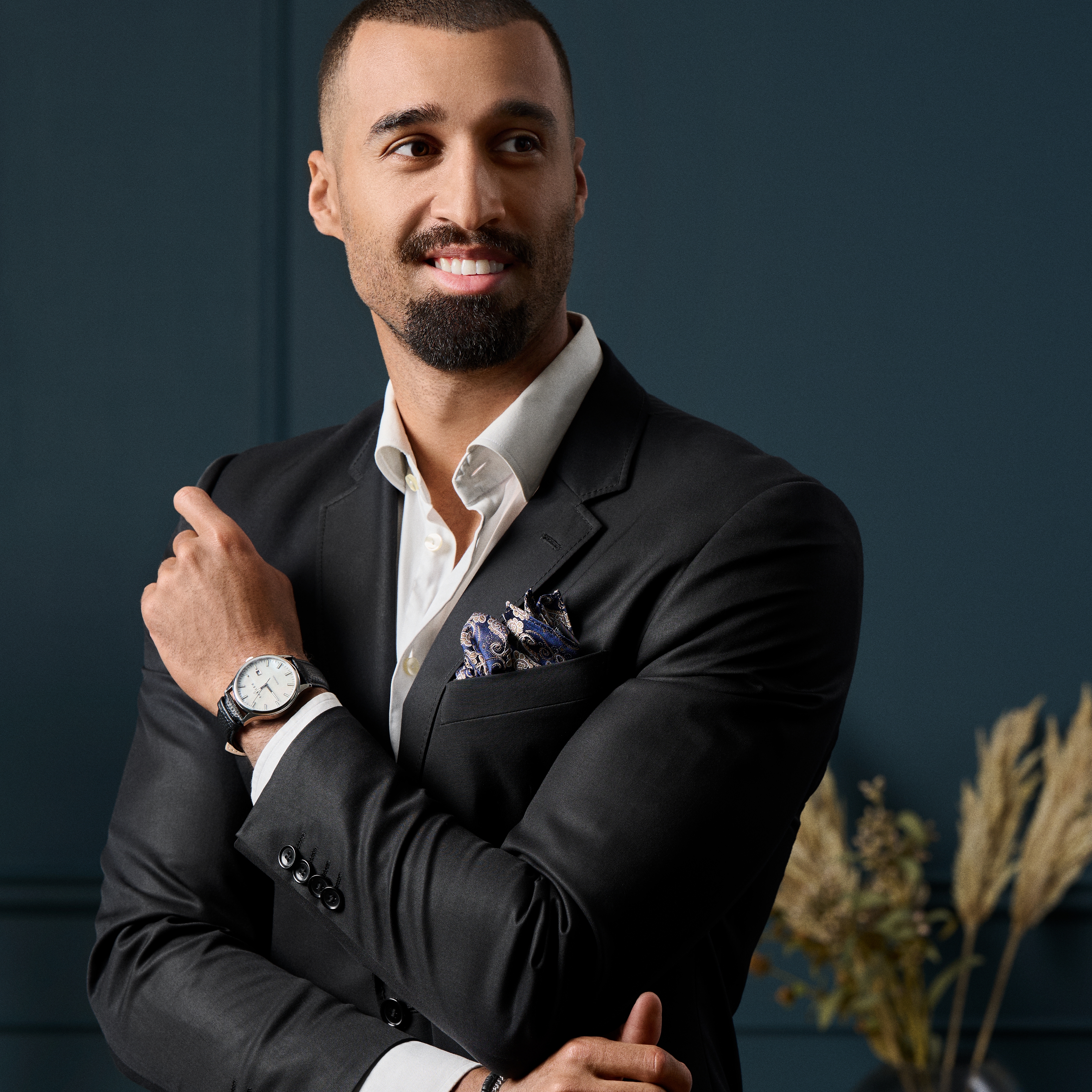 Zijden pochet met blauw en goud paisleymotief - 4