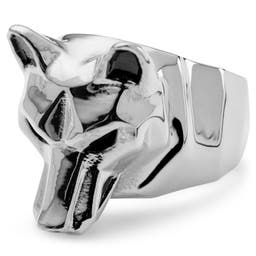 Mack | Silver-Tone & Black Stainless Steel Wolf Ring