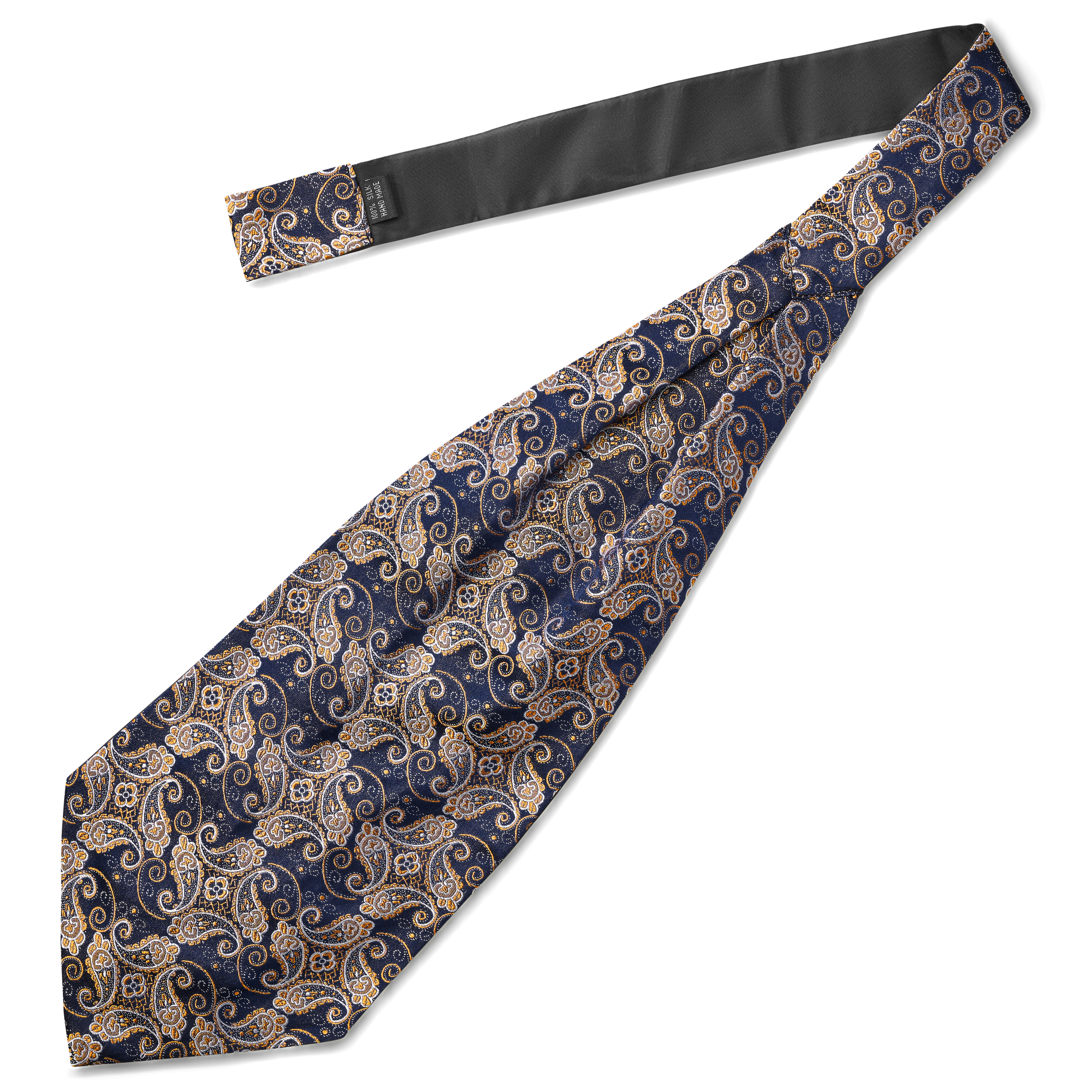 Gravata Ascot em Seda Paisley Azul e Dourado - 2
