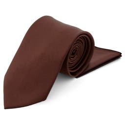 Mörkbrun Slips & Bröstnäsduk-paket