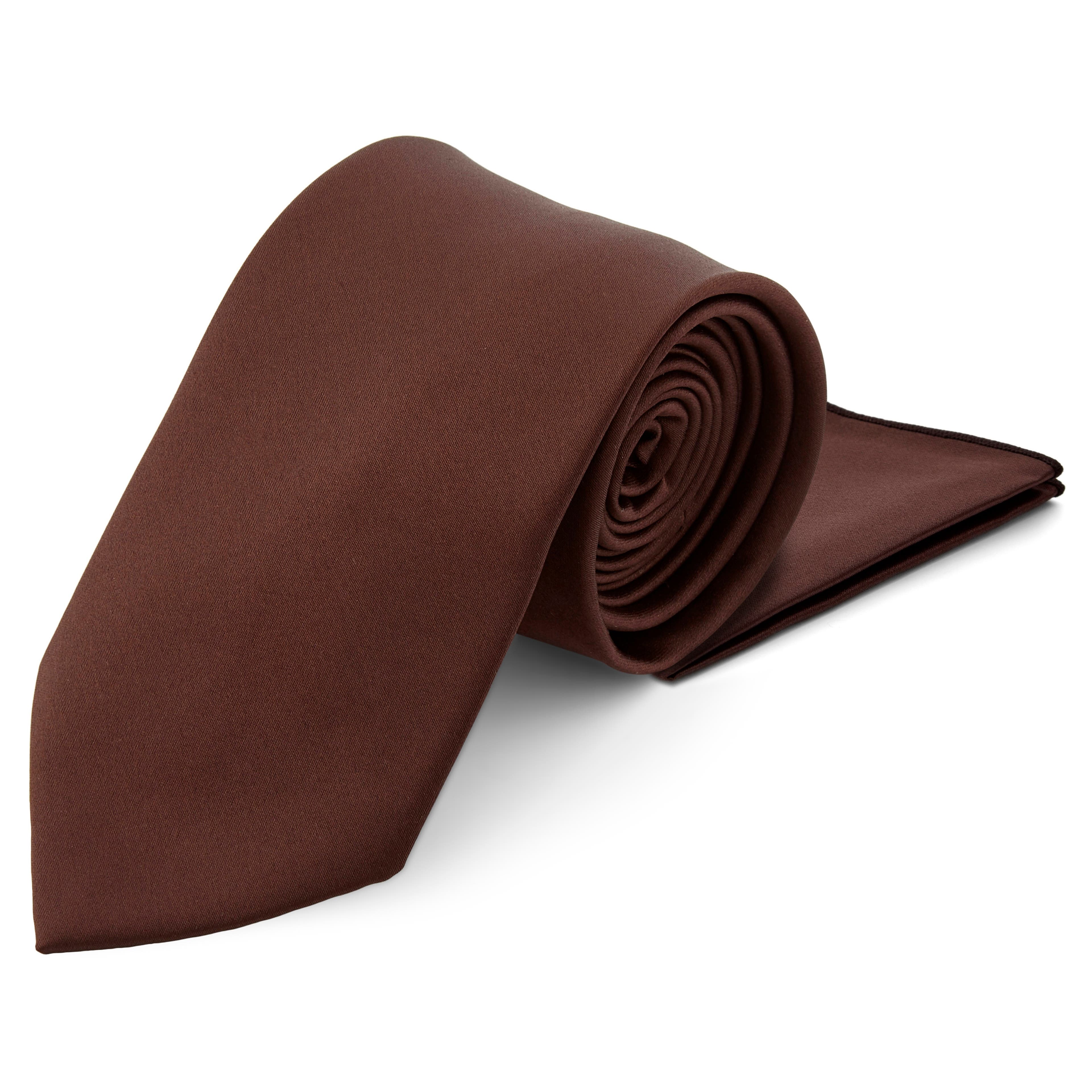 Set di cravatte e fazzoletti da taschino marrone scuro