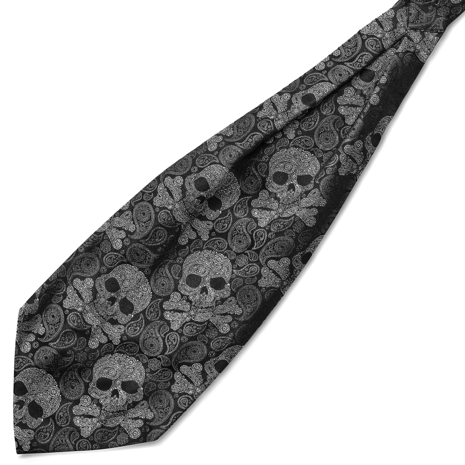 Cravate Ascot en soie à motif cachemire noir et gris Cravate Ascot en soie à motif cachemire noir et gris