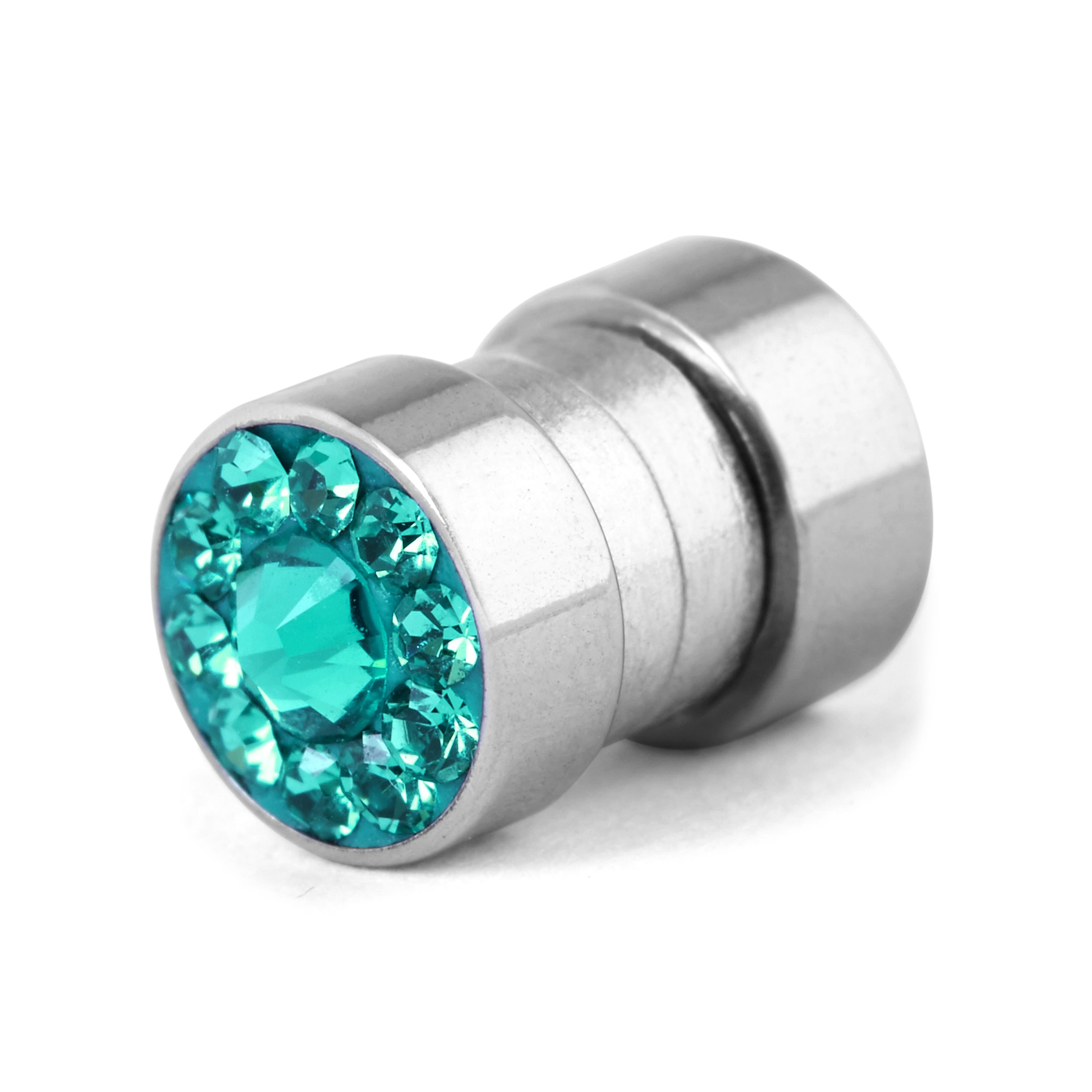 Boucle d'oreille magnétique à cristaux bleus - 6 mm