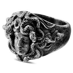 Vintage Silver-Tone & Black Stainless Steel Medusa Signet Ring